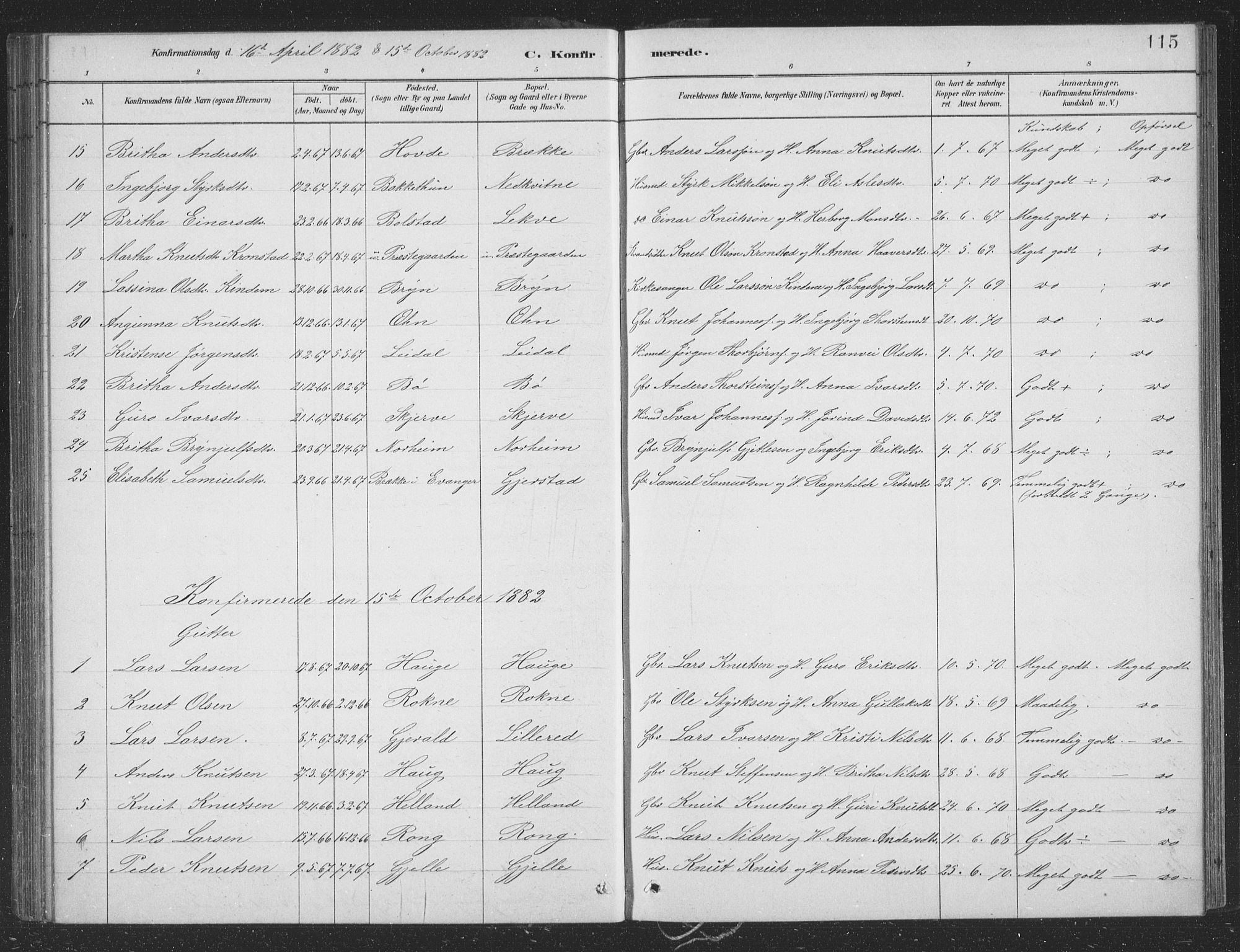 Voss sokneprestembete, AV/SAB-A-79001/H/Hab: Klokkerbok nr. B 3, 1879-1894, s. 115
