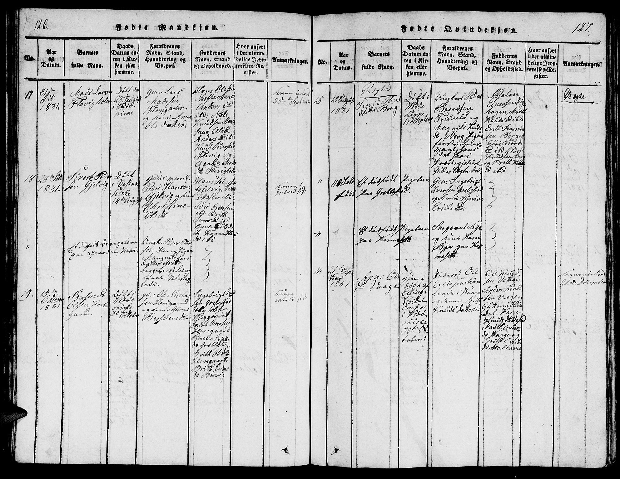 Ministerialprotokoller, klokkerbøker og fødselsregistre - Møre og Romsdal, SAT/A-1454/547/L0610: Klokkerbok nr. 547C01, 1818-1839, s. 126-127