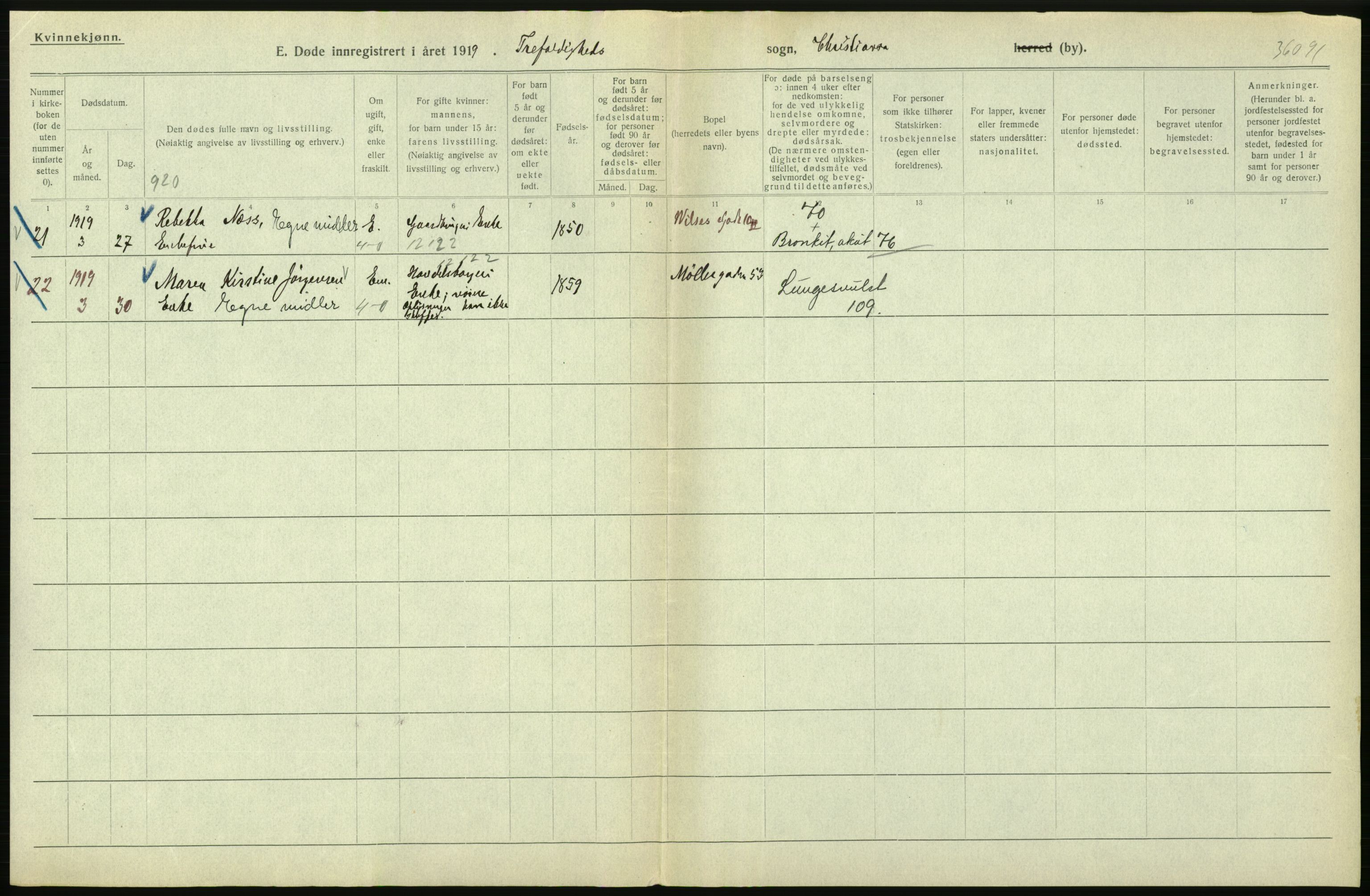 Statistisk sentralbyrå, Sosiodemografiske emner, Befolkning, AV/RA-S-2228/D/Df/Dfb/Dfbi/L0011: Kristiania: Døde, dødfødte, 1919