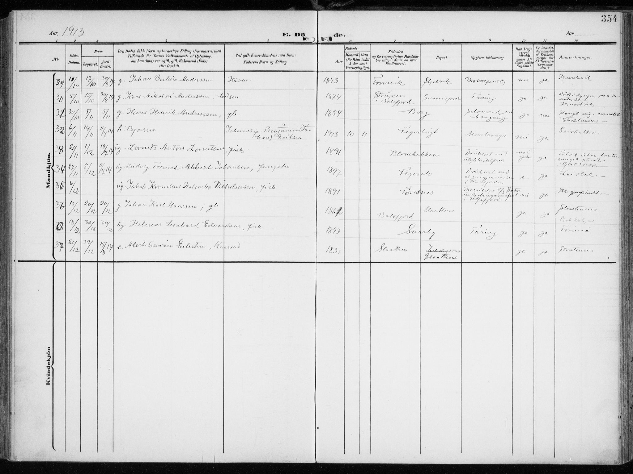 Tromsøysund sokneprestkontor, AV/SATØ-S-1304/G/Ga/L0007kirke: Ministerialbok nr. 7, 1907-1914, s. 354