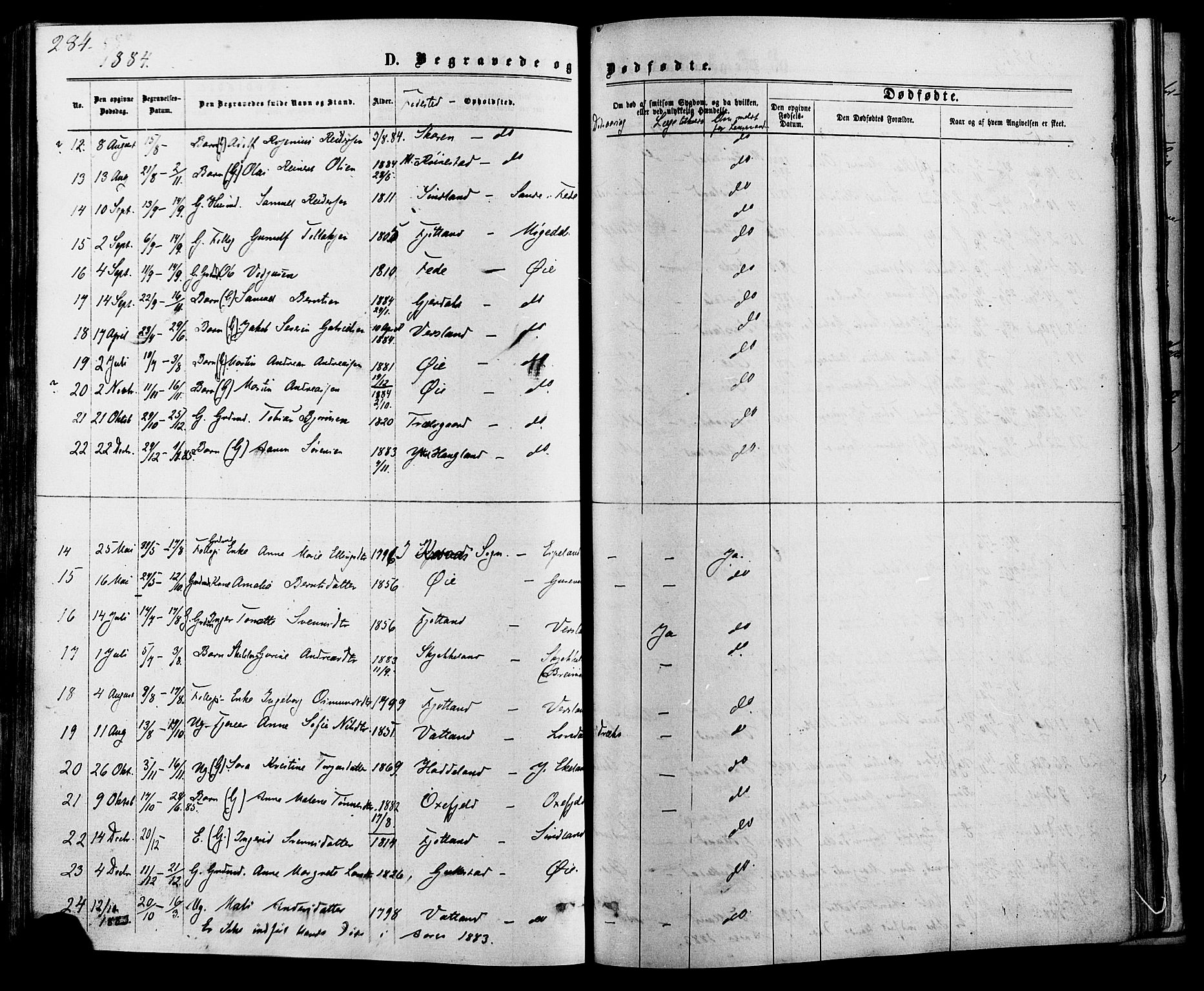 Kvinesdal sokneprestkontor, AV/SAK-1111-0026/F/Fa/Fab/L0007: Ministerialbok nr. A 7, 1870-1885, s. 284