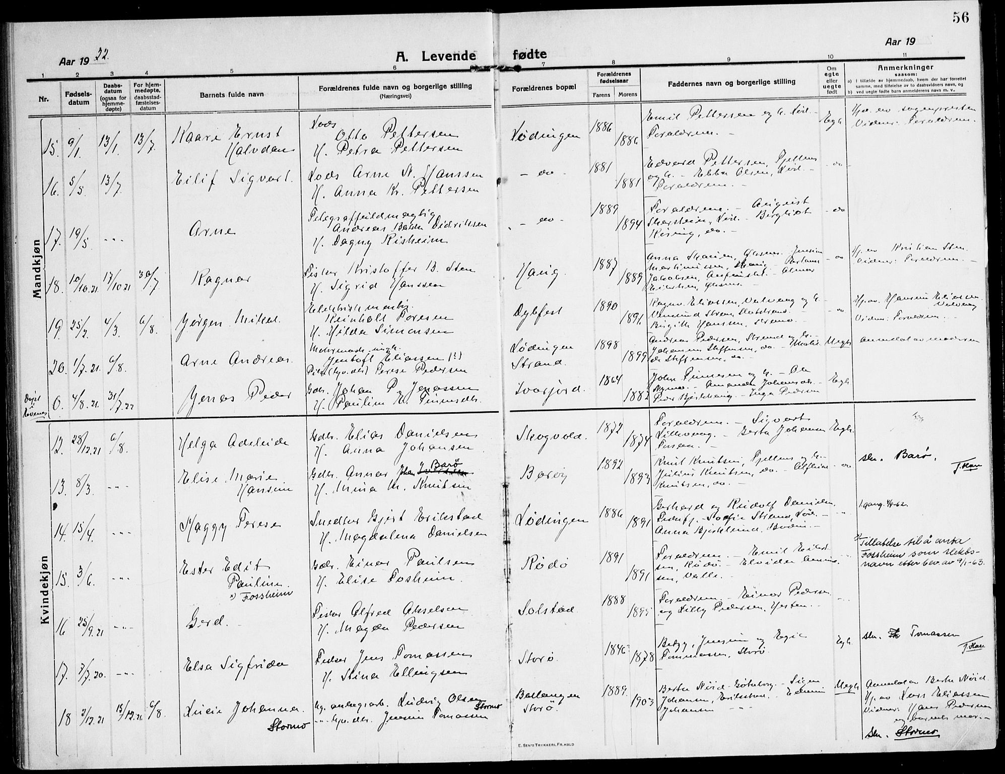 Ministerialprotokoller, klokkerbøker og fødselsregistre - Nordland, AV/SAT-A-1459/872/L1037: Ministerialbok nr. 872A12, 1914-1925, s. 56