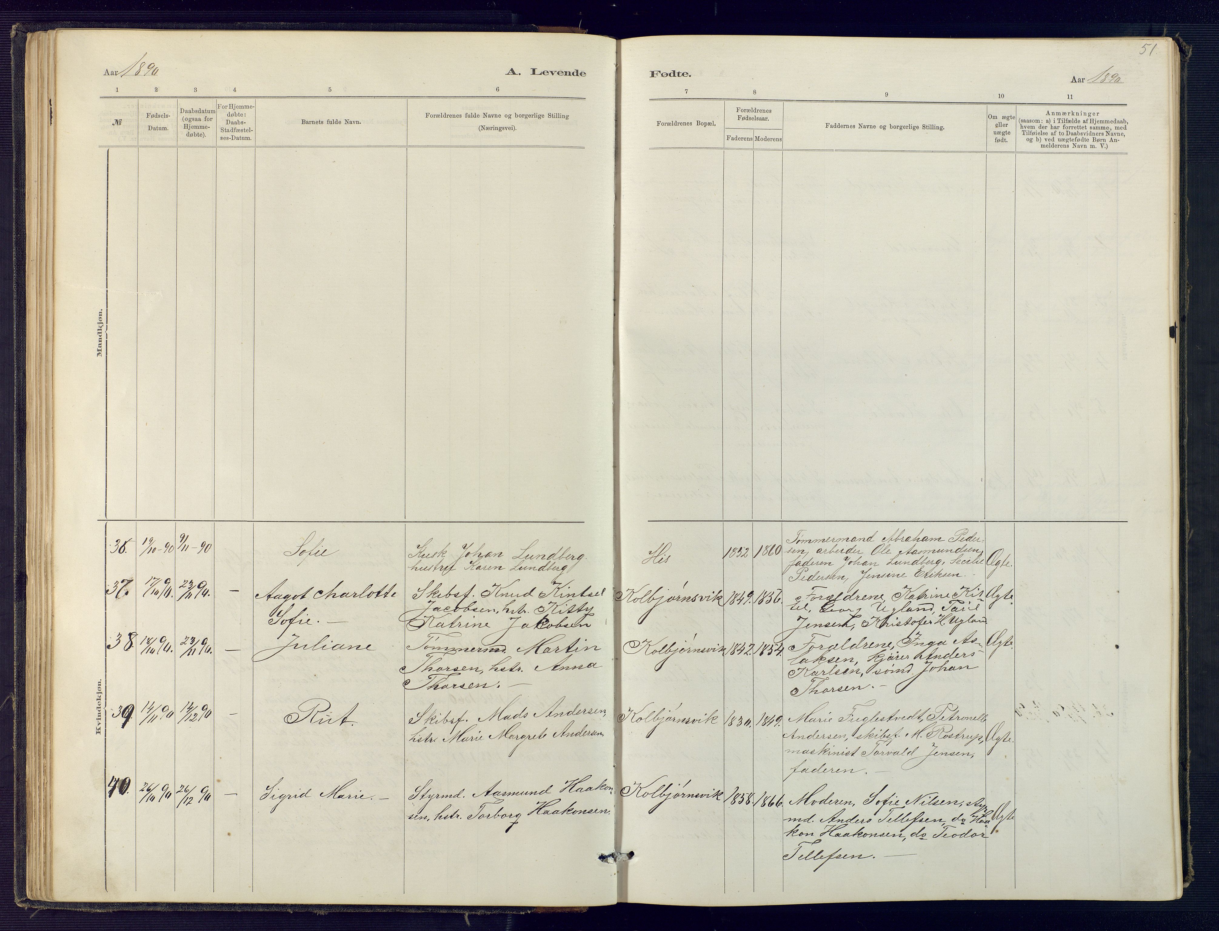 Hisøy sokneprestkontor, AV/SAK-1111-0020/F/Fb/L0003: Klokkerbok nr. B 3, 1885-1905, s. 51