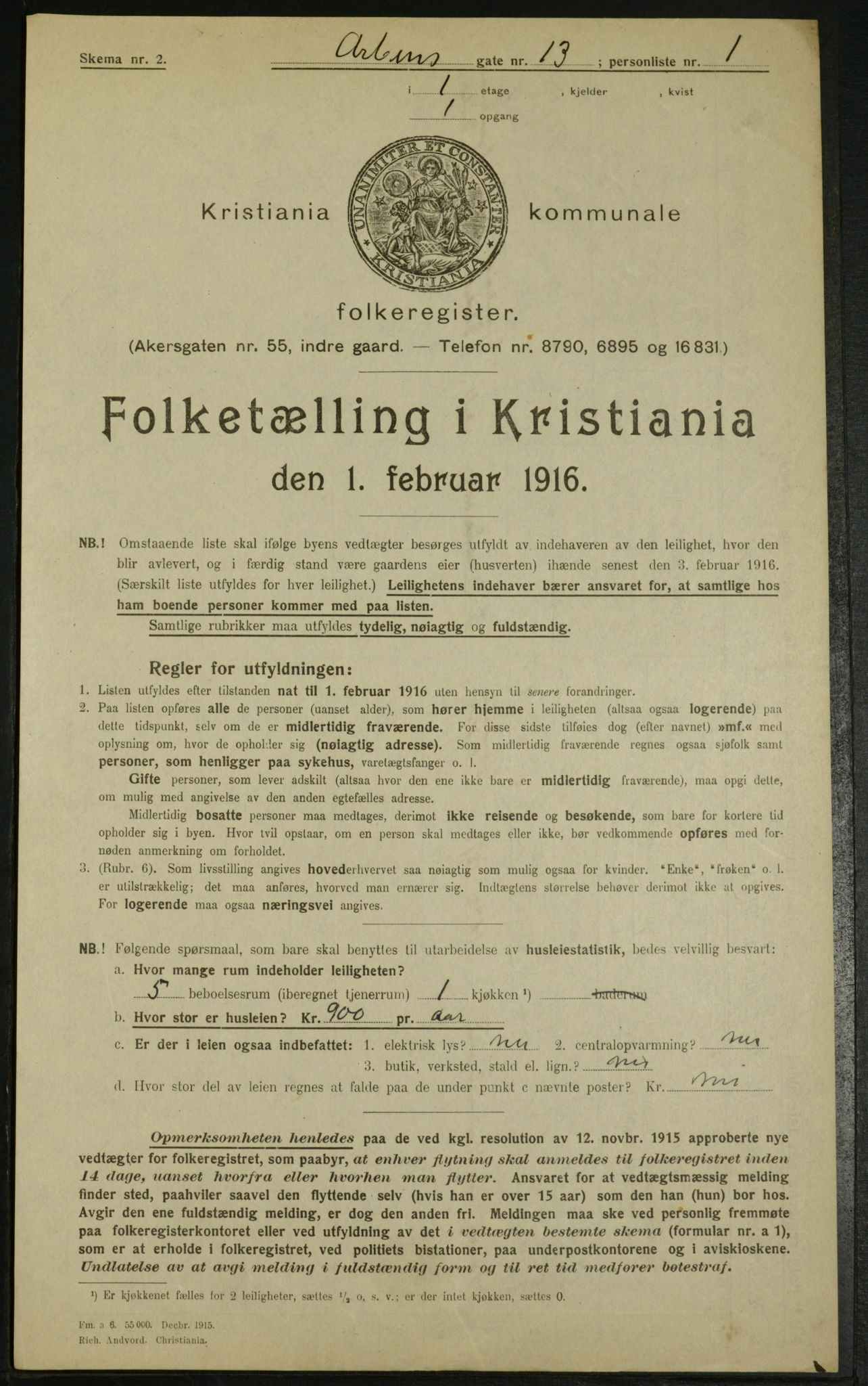 OBA, Kommunal folketelling 1.2.1916 for Kristiania, 1916, s. 1662