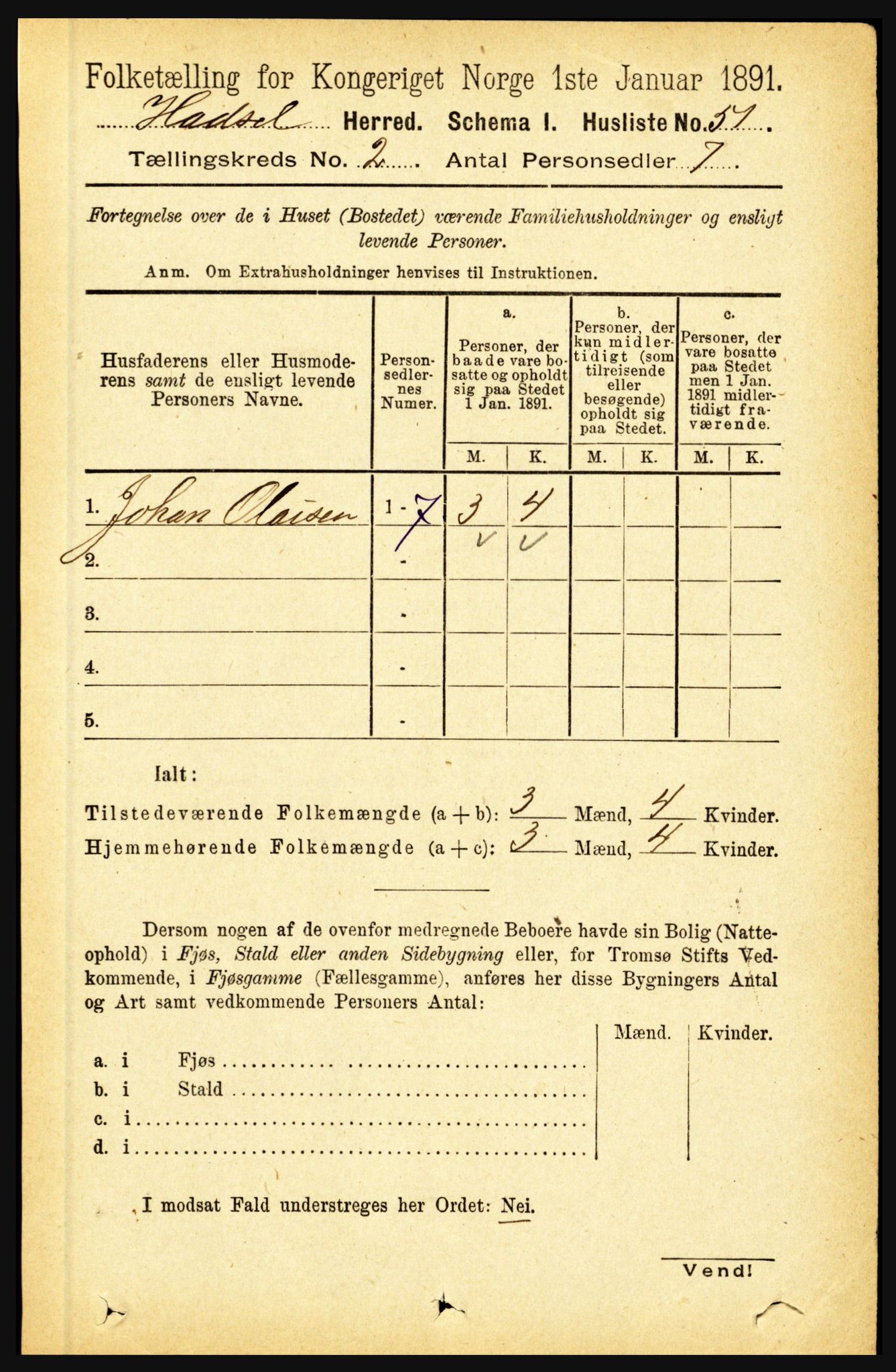 RA, Folketelling 1891 for 1866 Hadsel herred, 1891, s. 645