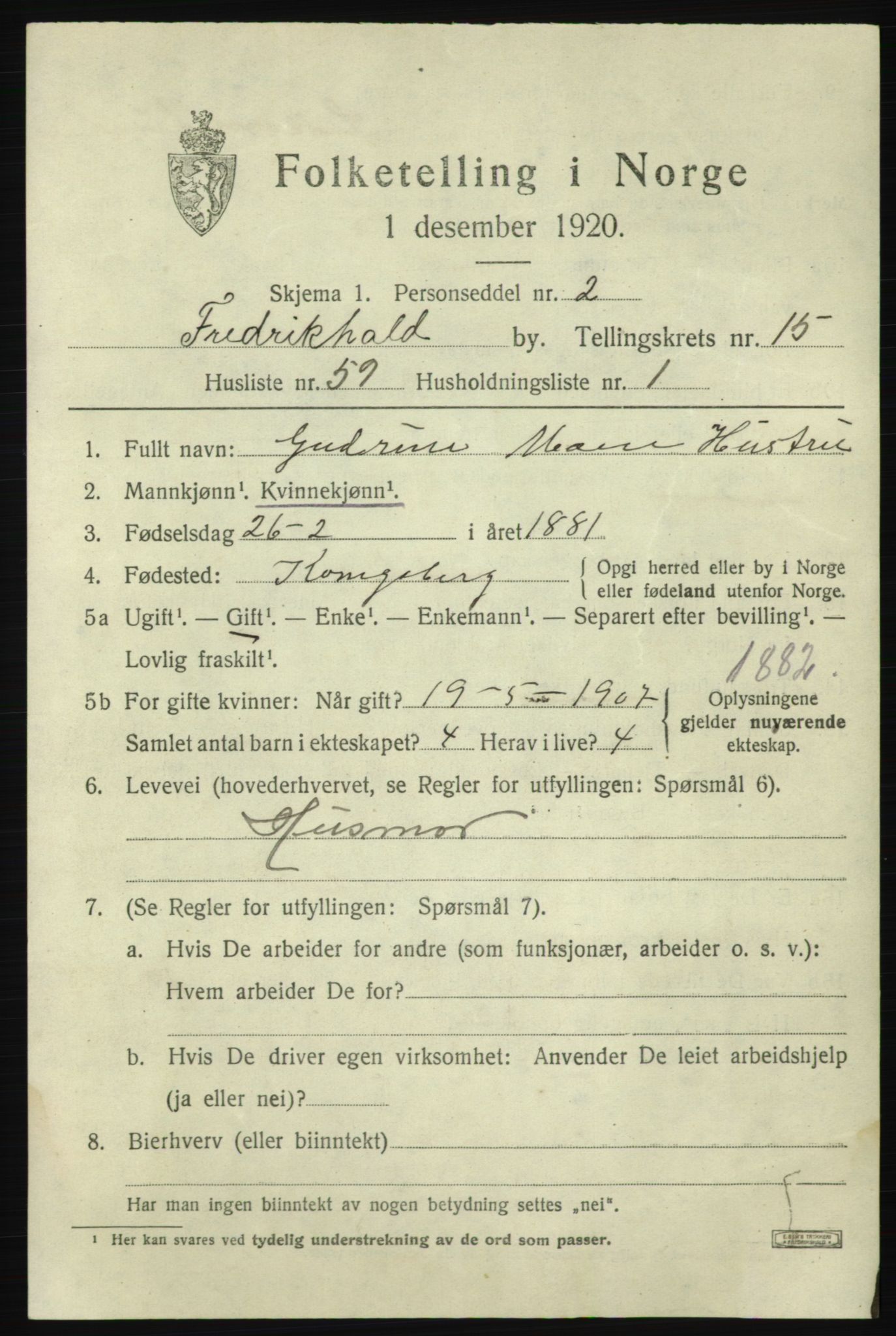 SAO, Folketelling 1920 for 0101 Fredrikshald kjøpstad, 1920, s. 24518