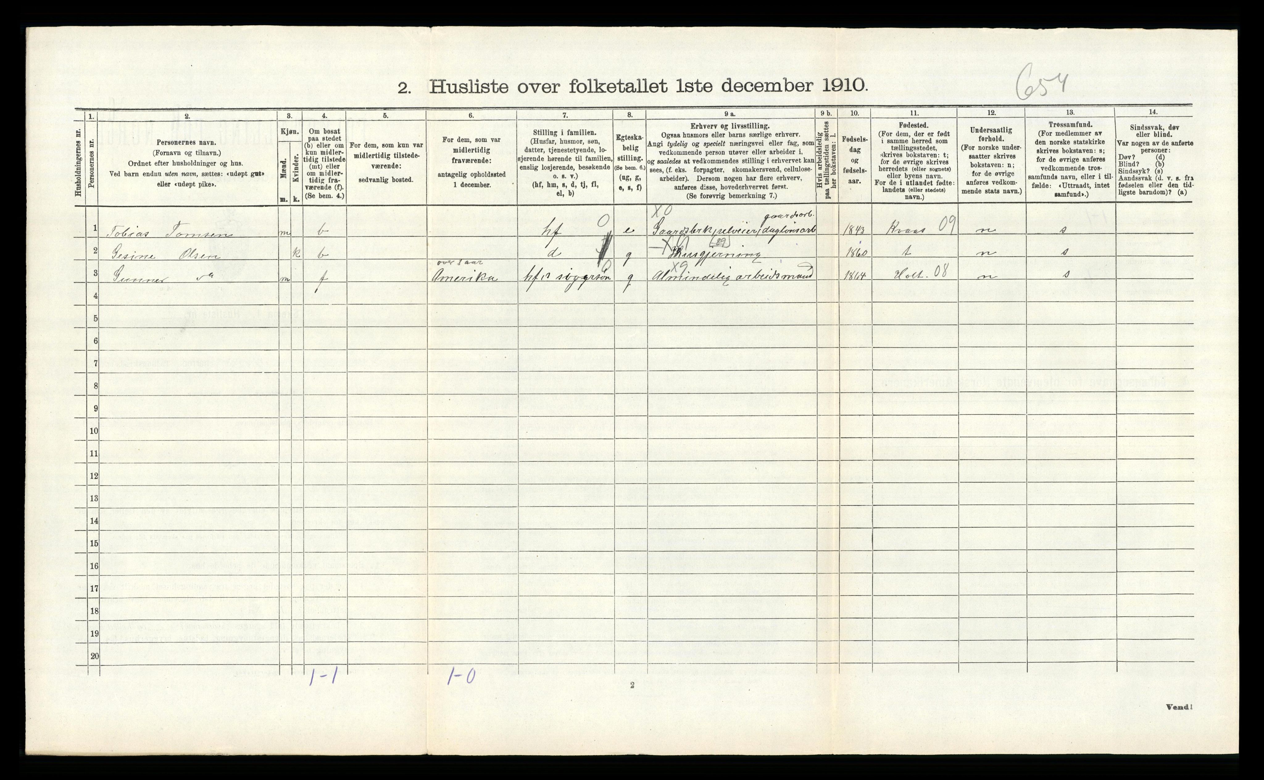 RA, Folketelling 1910 for 1040 Spind herred, 1910, s. 307