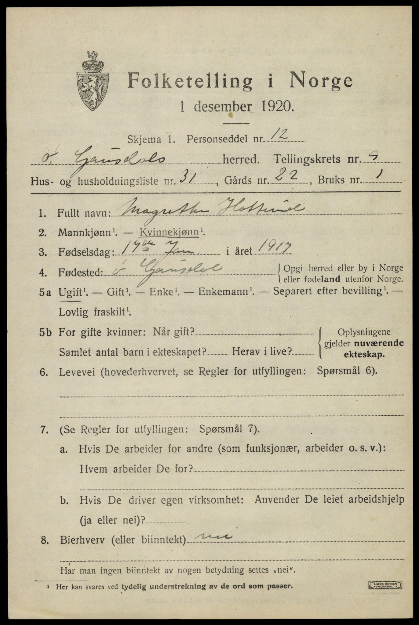 SAH, Folketelling 1920 for 0522 Østre Gausdal herred, 1920, s. 5282