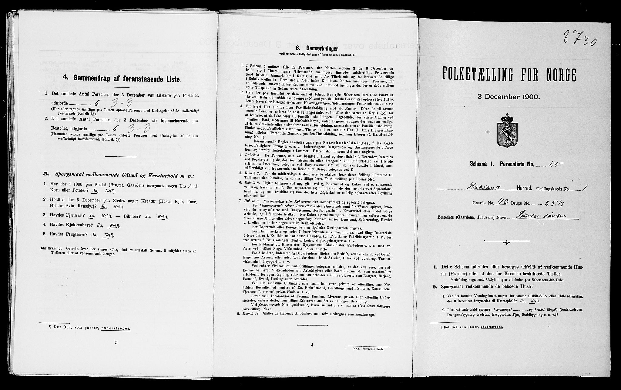 SAST, Folketelling 1900 for 1124 Haaland herred, 1900, s. 188
