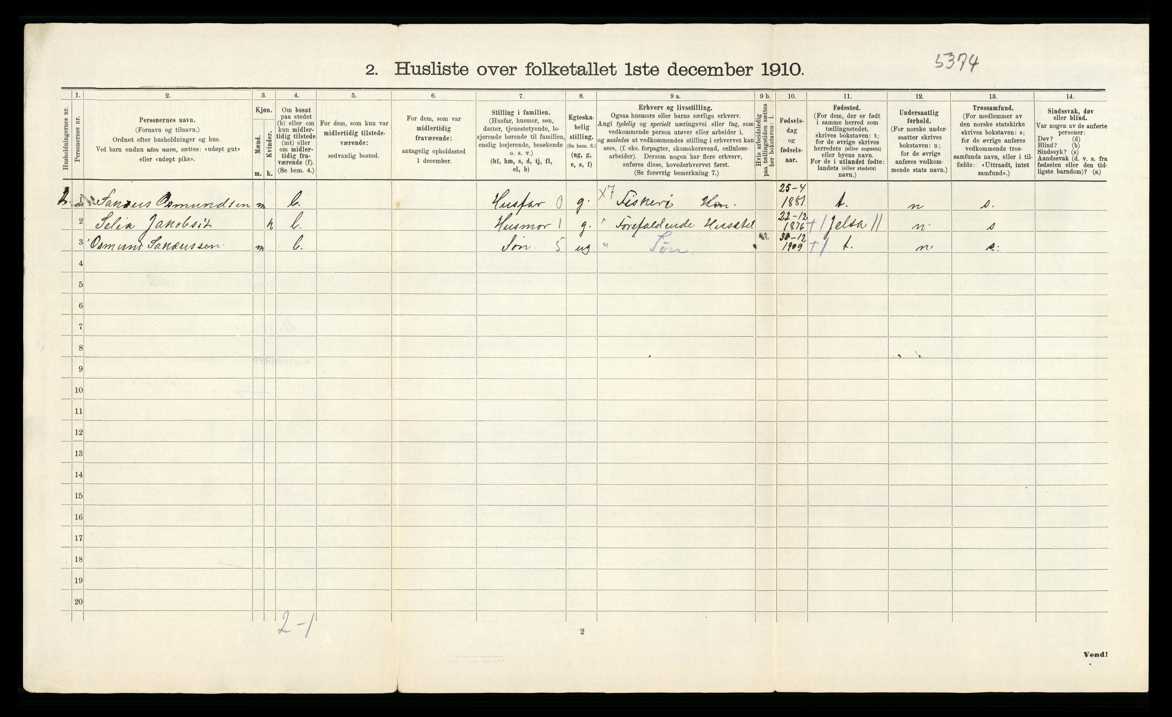 RA, Folketelling 1910 for 1142 Rennesøy herred, 1910, s. 20