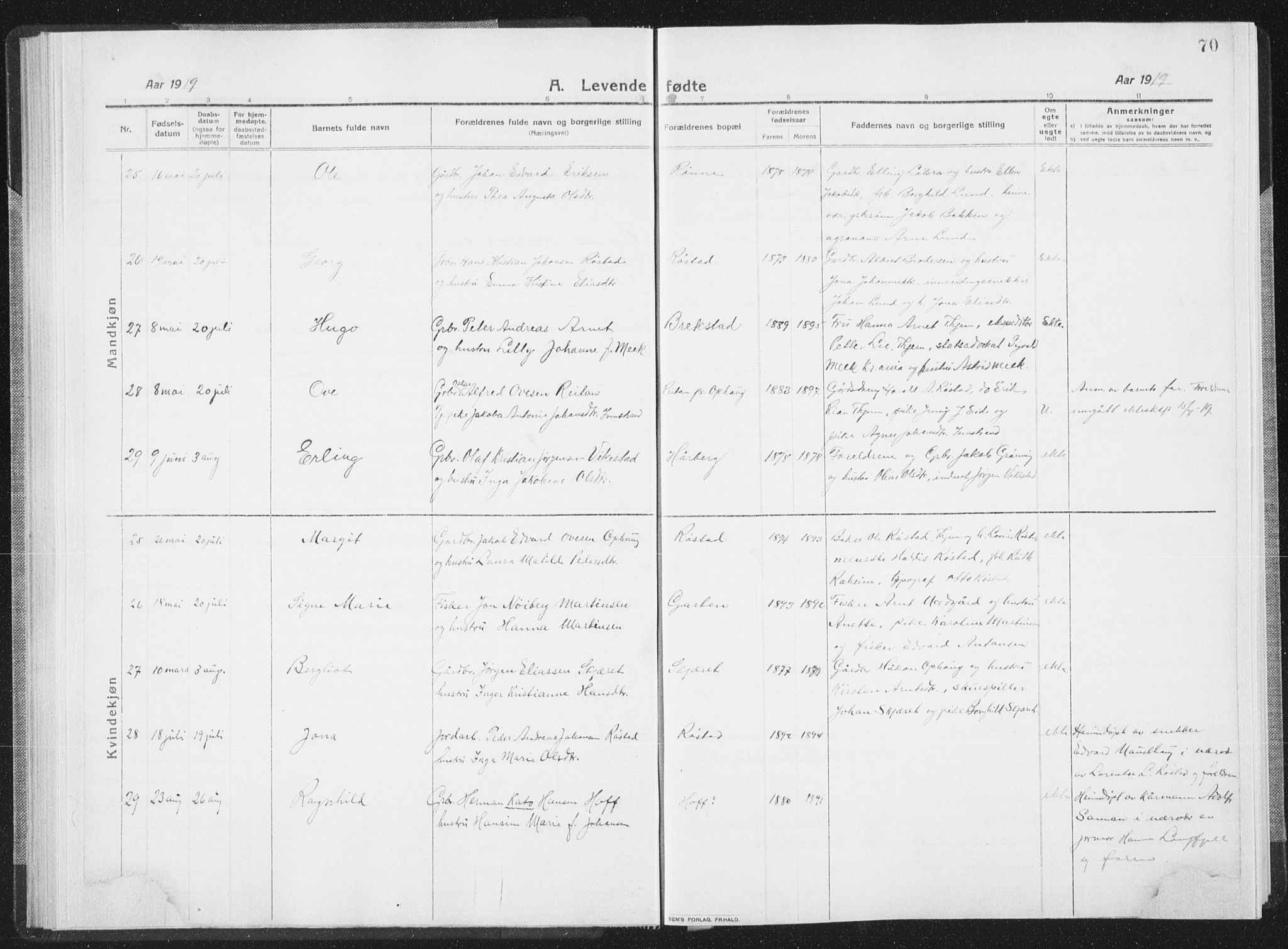 Ministerialprotokoller, klokkerbøker og fødselsregistre - Sør-Trøndelag, SAT/A-1456/659/L0747: Klokkerbok nr. 659C04, 1913-1938, s. 70