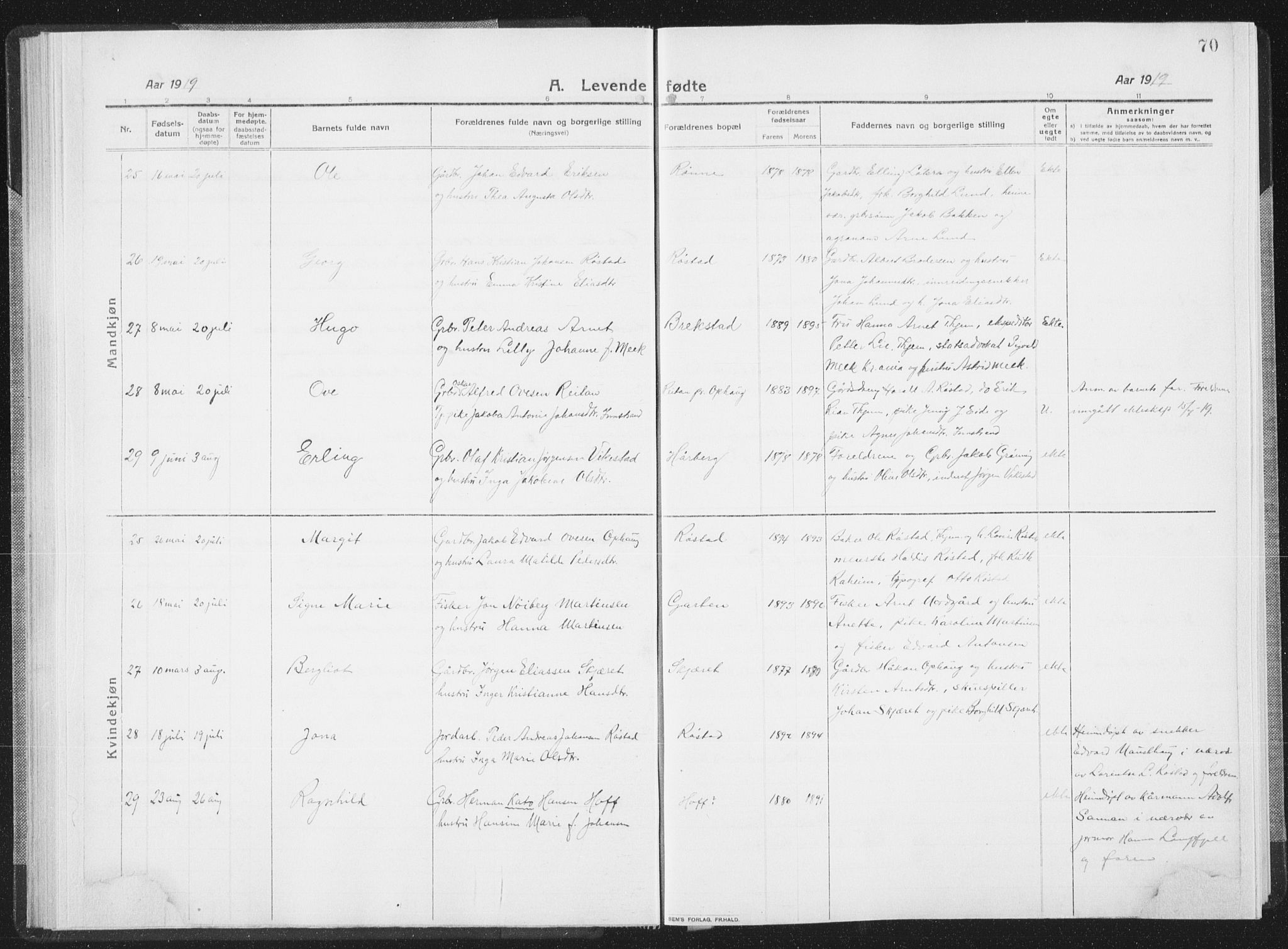 Ministerialprotokoller, klokkerbøker og fødselsregistre - Sør-Trøndelag, AV/SAT-A-1456/659/L0747: Klokkerbok nr. 659C04, 1913-1938, s. 70