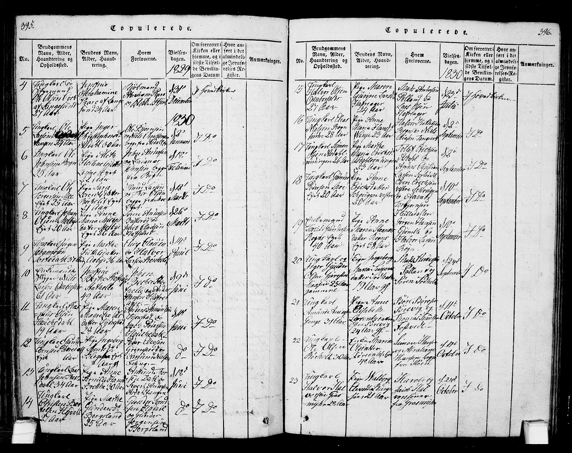 Bamble kirkebøker, AV/SAKO-A-253/G/Ga/L0005: Klokkerbok nr. I 5, 1814-1855, s. 395-396