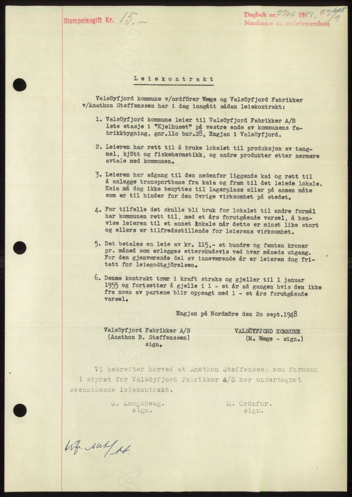 Nordmøre sorenskriveri, SAT/A-4132/1/2/2Ca: Pantebok nr. B99, 1948-1948, Dagboknr: 2706/1948