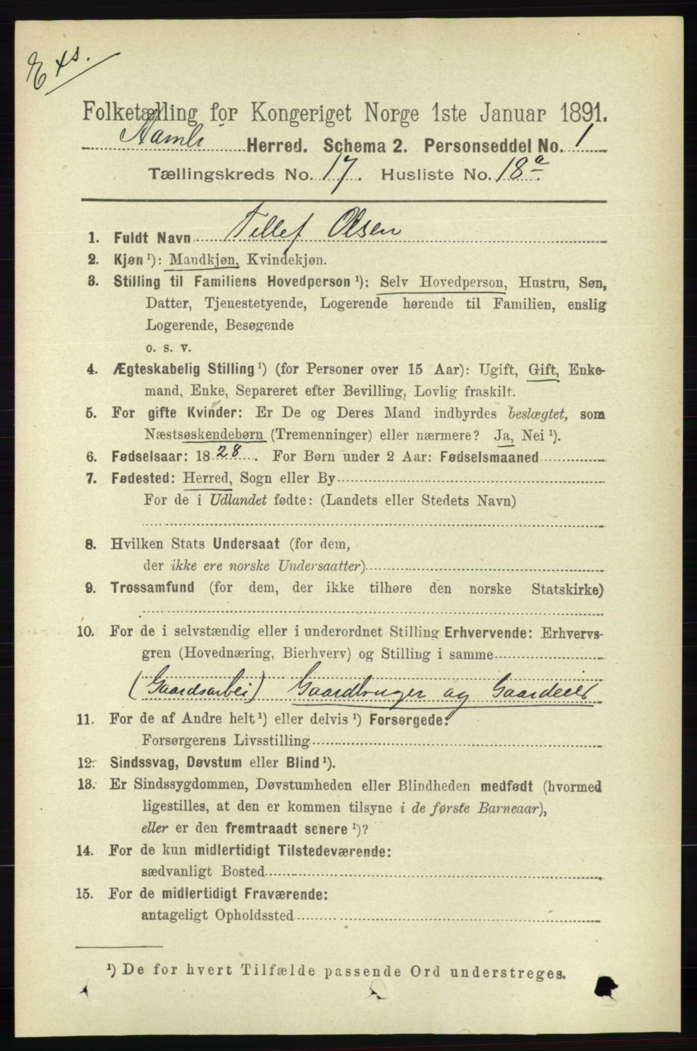 RA, Folketelling 1891 for Nedenes amt: Gjenparter av personsedler for beslektede ektefeller, menn, 1891, s. 389