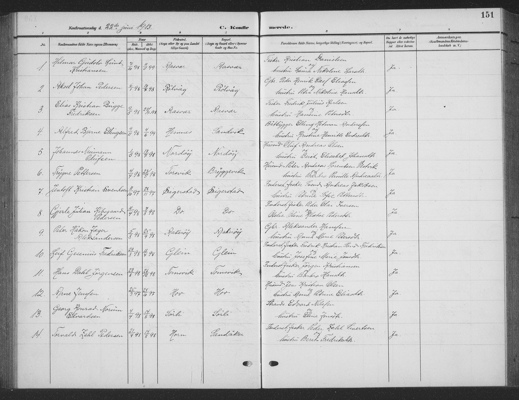 Ministerialprotokoller, klokkerbøker og fødselsregistre - Nordland, AV/SAT-A-1459/835/L0533: Klokkerbok nr. 835C05, 1906-1939, s. 151