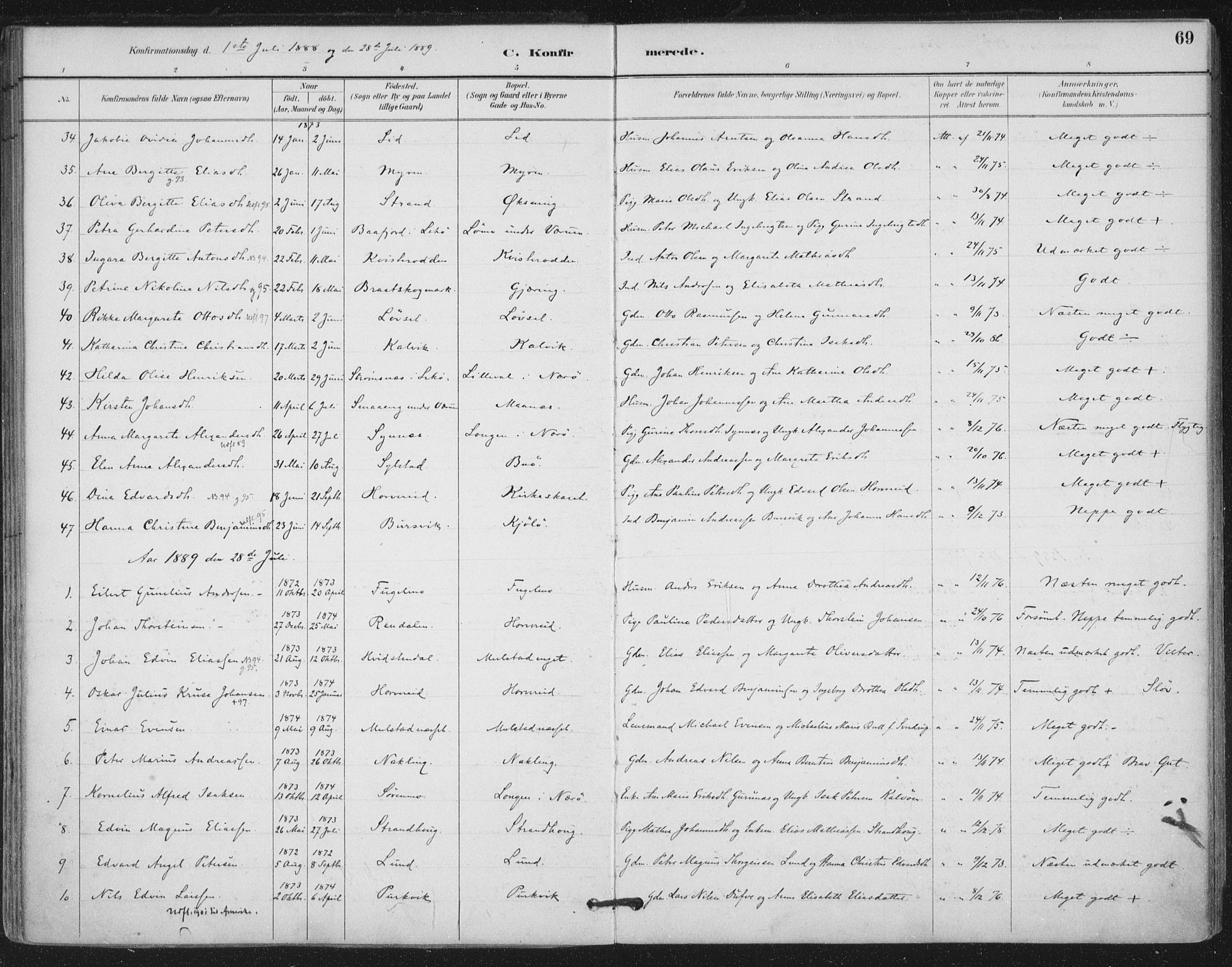 Ministerialprotokoller, klokkerbøker og fødselsregistre - Nord-Trøndelag, SAT/A-1458/780/L0644: Ministerialbok nr. 780A08, 1886-1903, s. 69