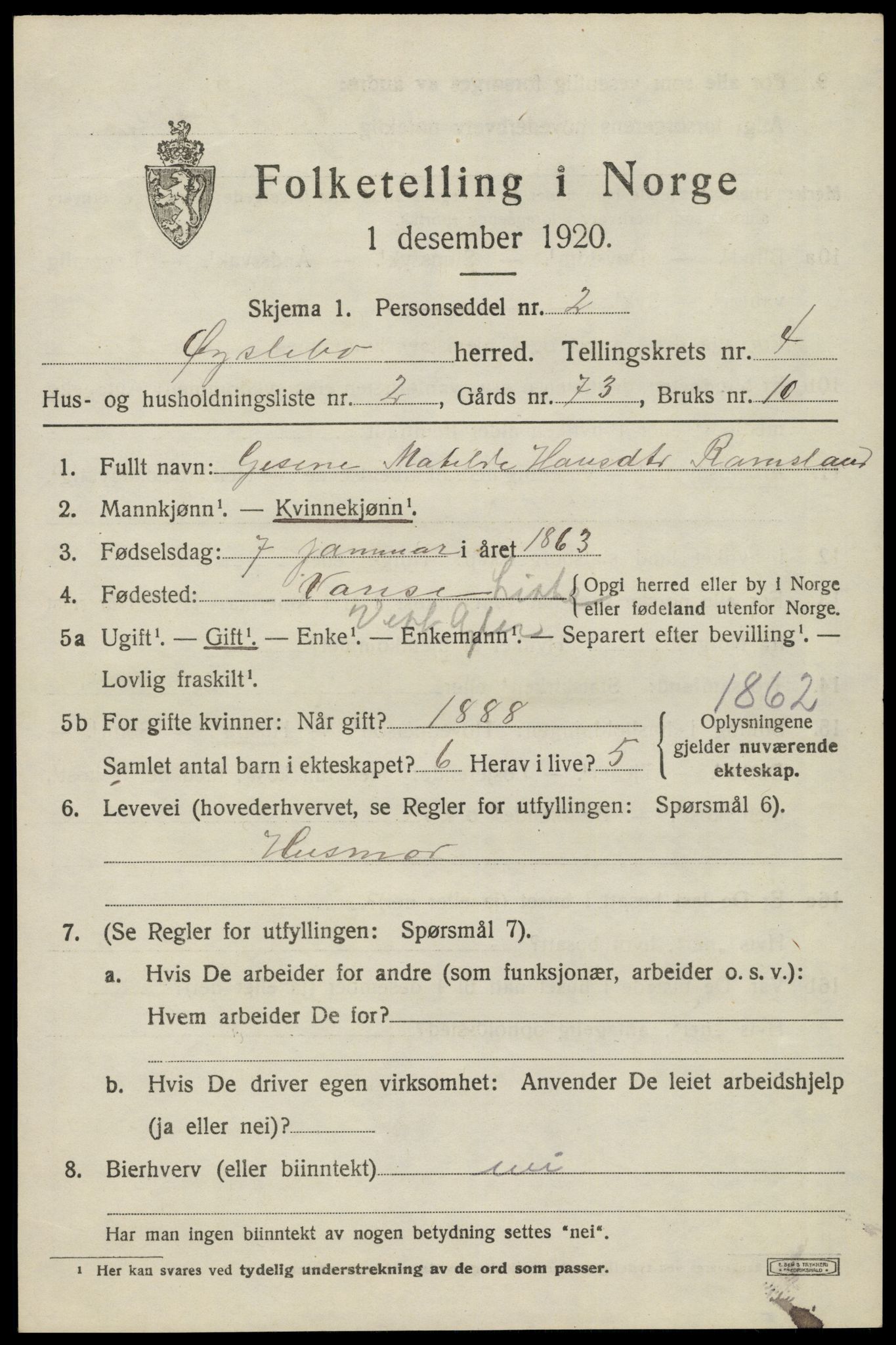 SAK, Folketelling 1920 for 1021 Øyslebø herred, 1920, s. 1132