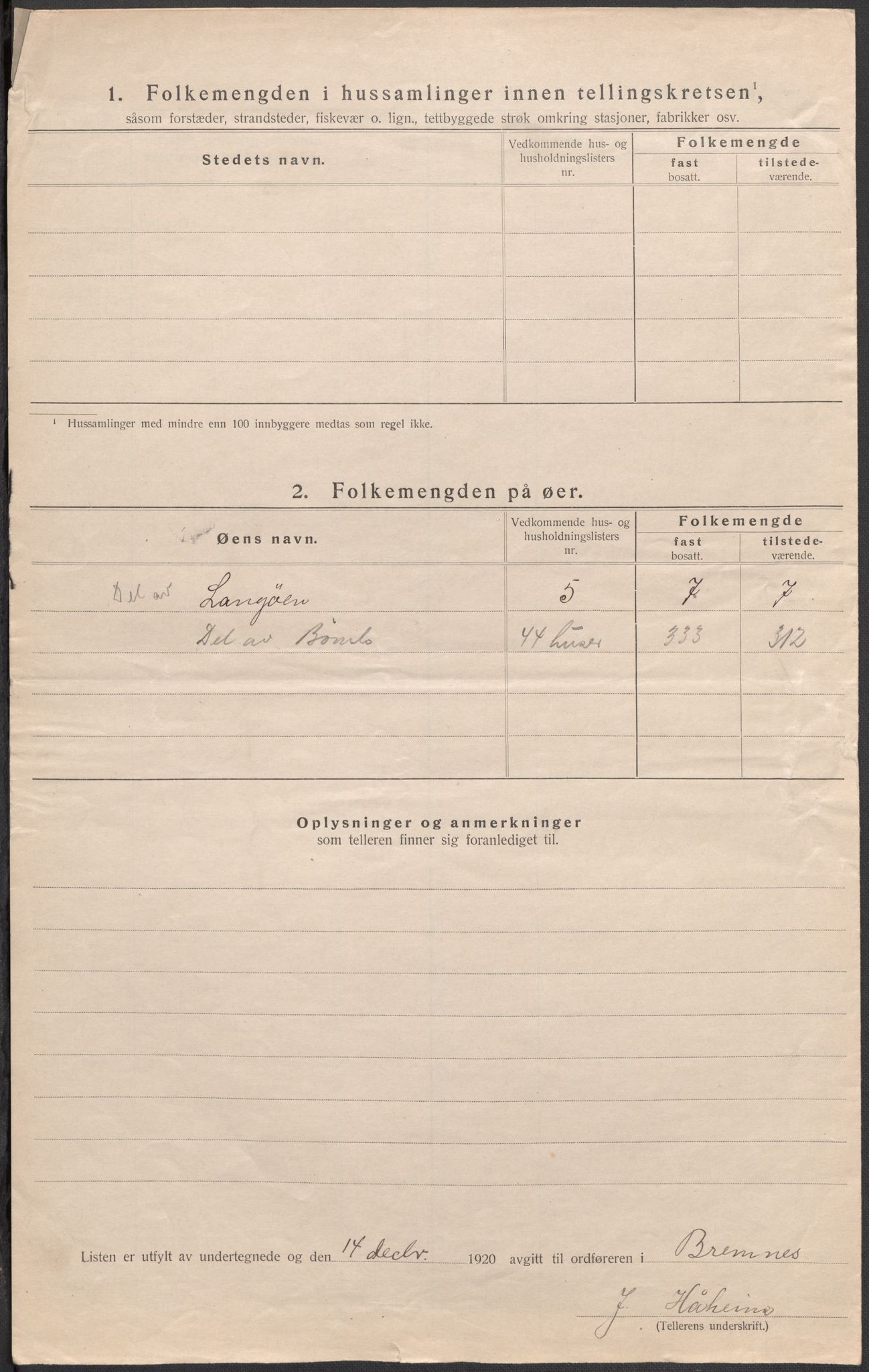 SAB, Folketelling 1920 for 1220 Bremnes herred, 1920, s. 16