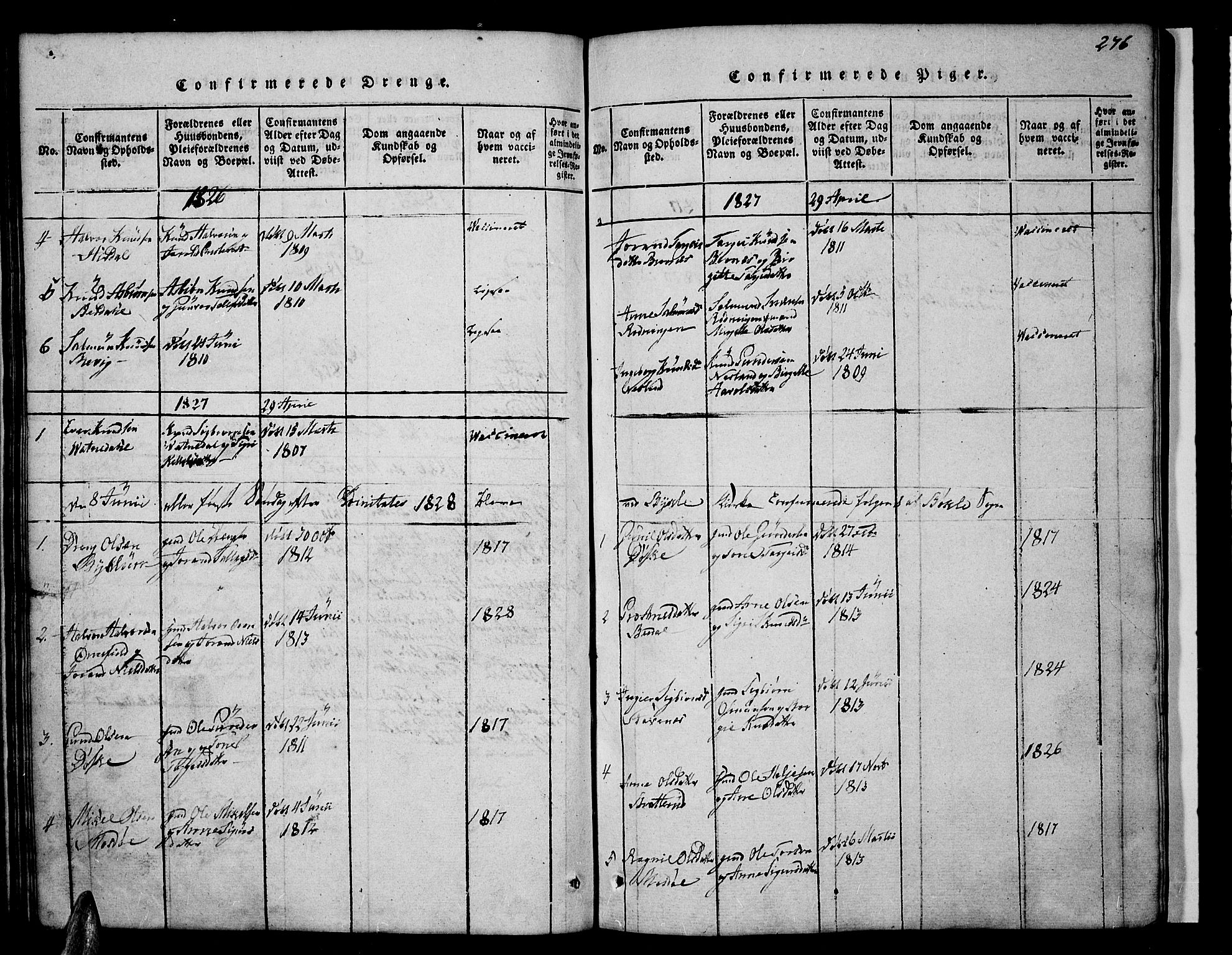 Valle sokneprestkontor, AV/SAK-1111-0044/F/Fb/Fbc/L0001: Klokkerbok nr. B 1 /3, 1816-1829, s. 276