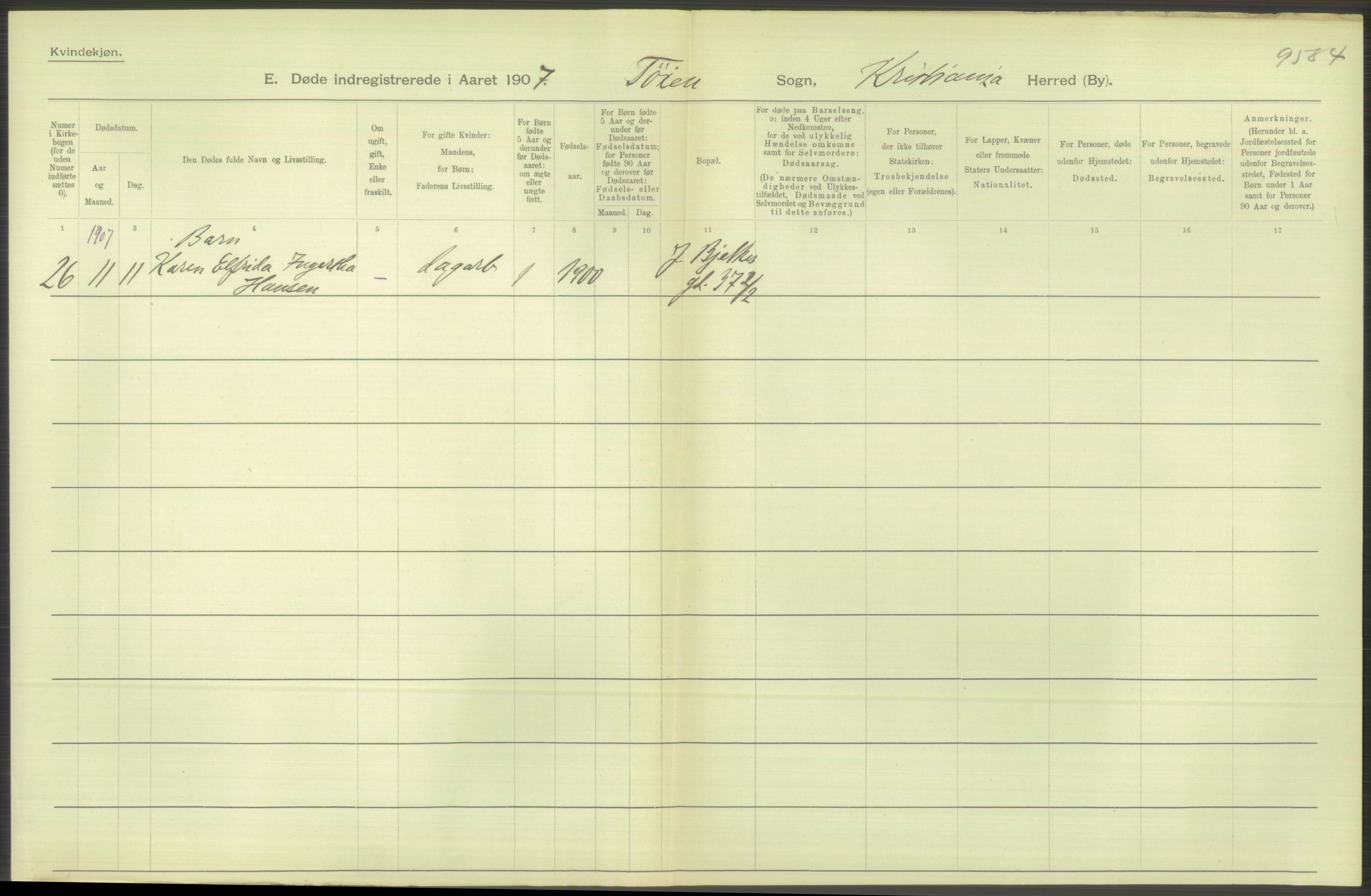 Statistisk sentralbyrå, Sosiodemografiske emner, Befolkning, AV/RA-S-2228/D/Df/Dfa/Dfae/L0009: Kristiania: Døde, 1907, s. 550