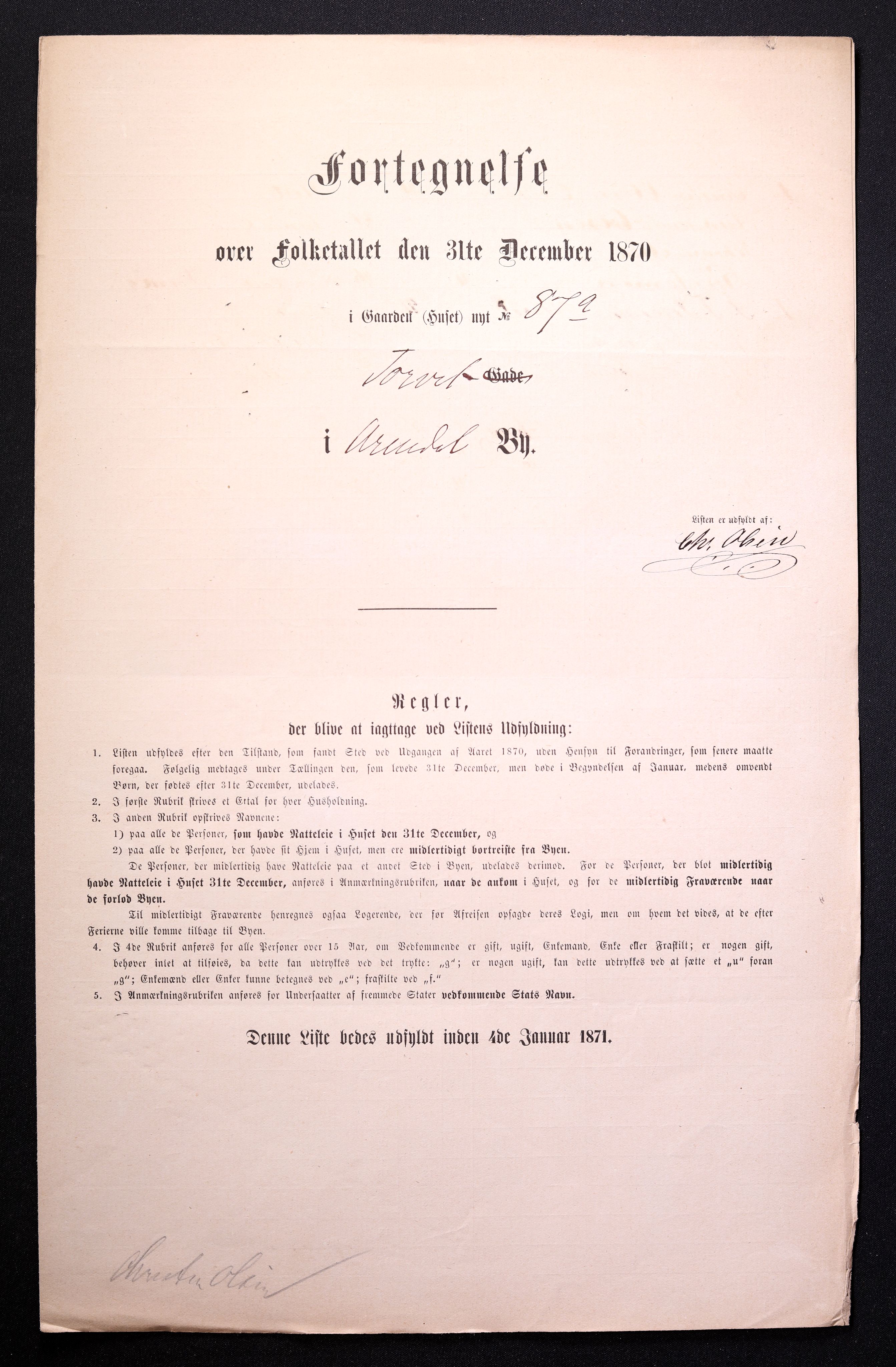 RA, Folketelling 1870 for 0903 Arendal kjøpstad, 1870, s. 196