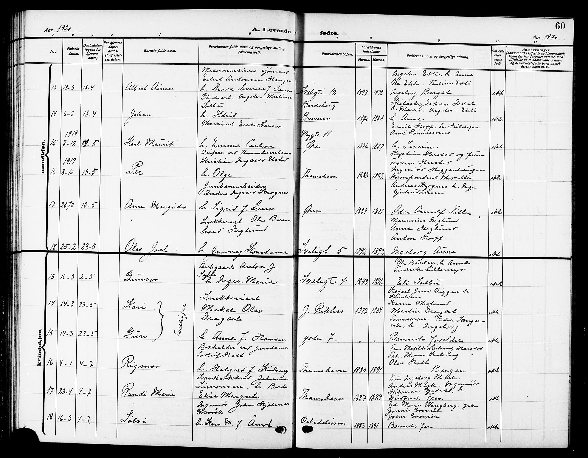 Ministerialprotokoller, klokkerbøker og fødselsregistre - Sør-Trøndelag, AV/SAT-A-1456/669/L0831: Klokkerbok nr. 669C01, 1909-1924, s. 60