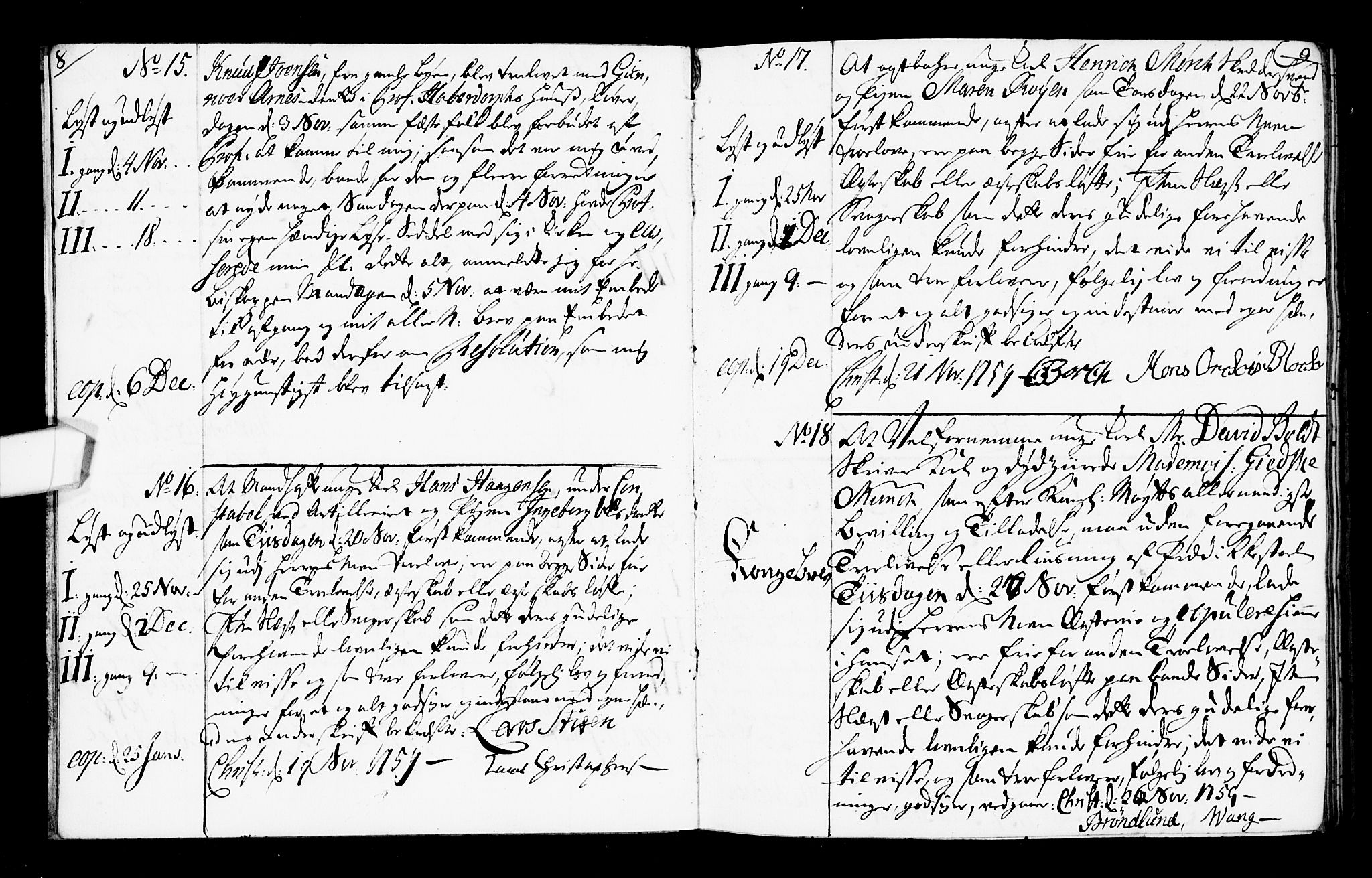 Oslo domkirke Kirkebøker, AV/SAO-A-10752/L/La/L0008: Forlovererklæringer nr. 8, 1759-1769, s. 8-9
