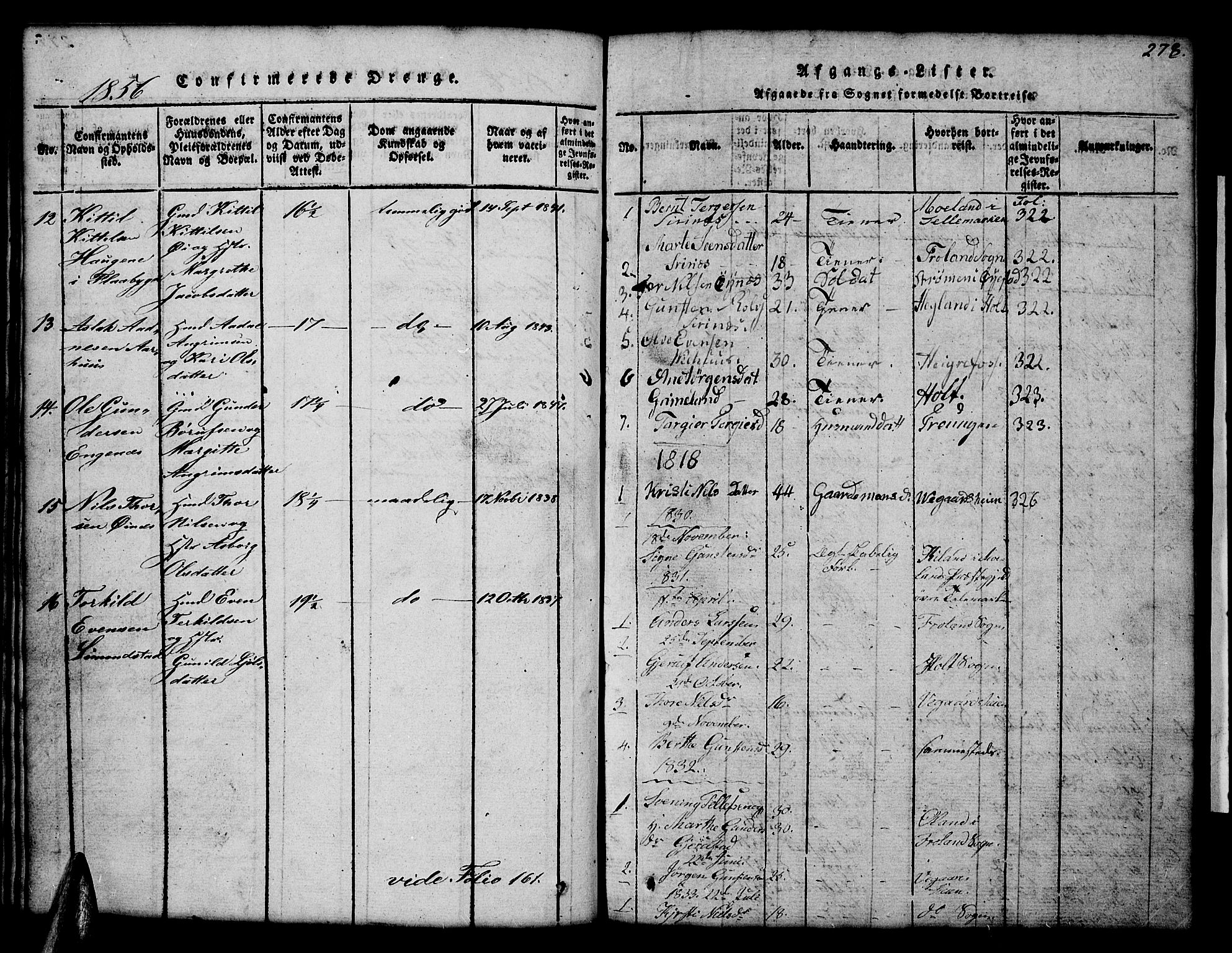 Åmli sokneprestkontor, SAK/1111-0050/F/Fb/Fbc/L0001: Klokkerbok nr. B 1, 1816-1867, s. 278
