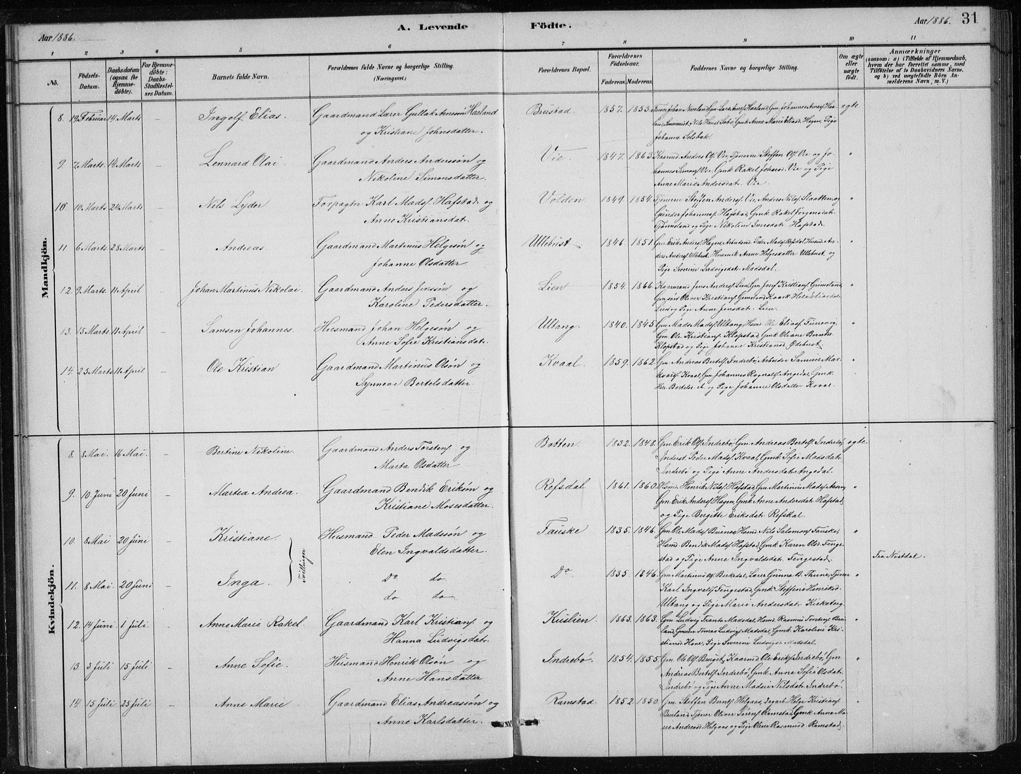 Førde sokneprestembete, AV/SAB-A-79901/H/Hab/Haba/L0002: Klokkerbok nr. A 2, 1881-1898, s. 31