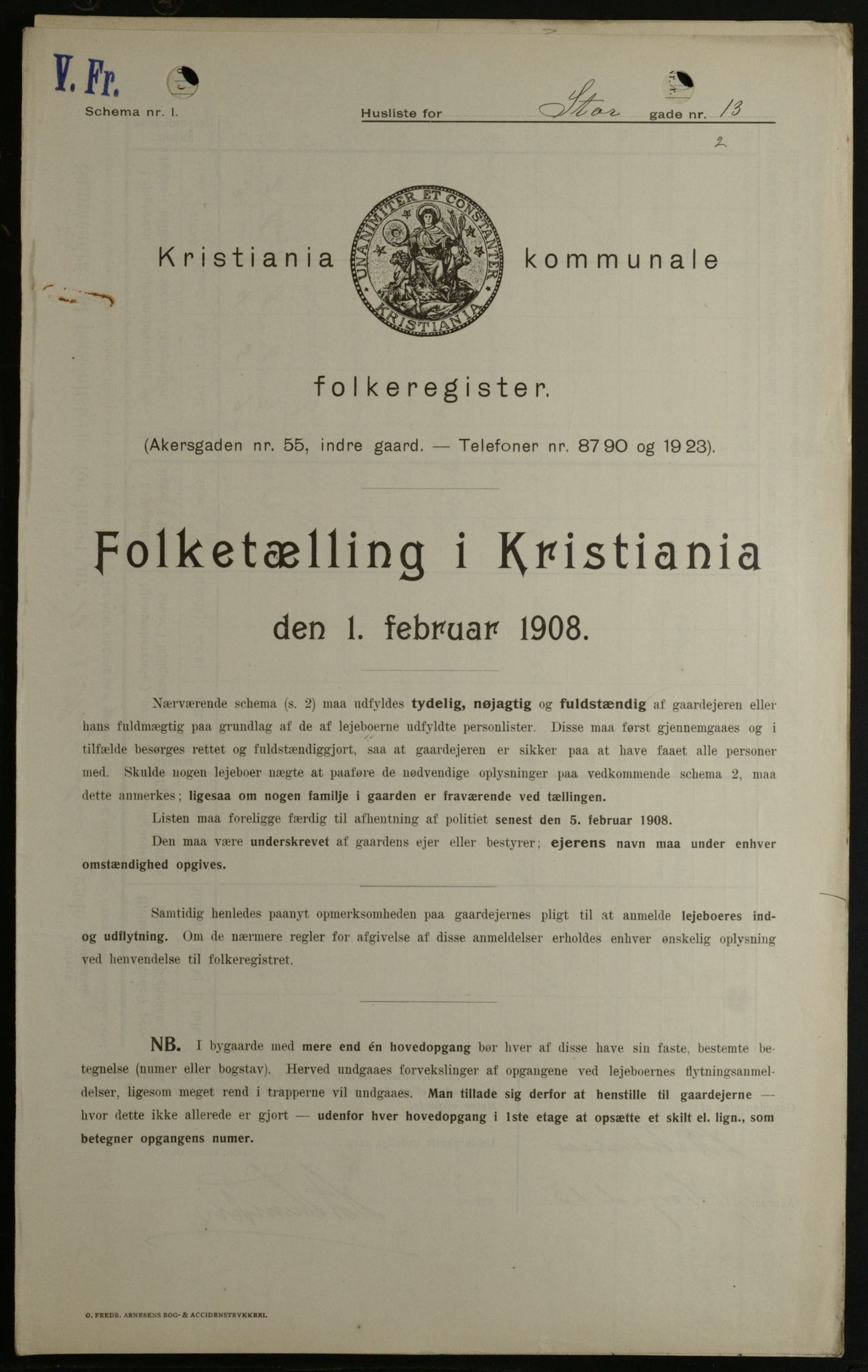 OBA, Kommunal folketelling 1.2.1908 for Kristiania kjøpstad, 1908, s. 92564