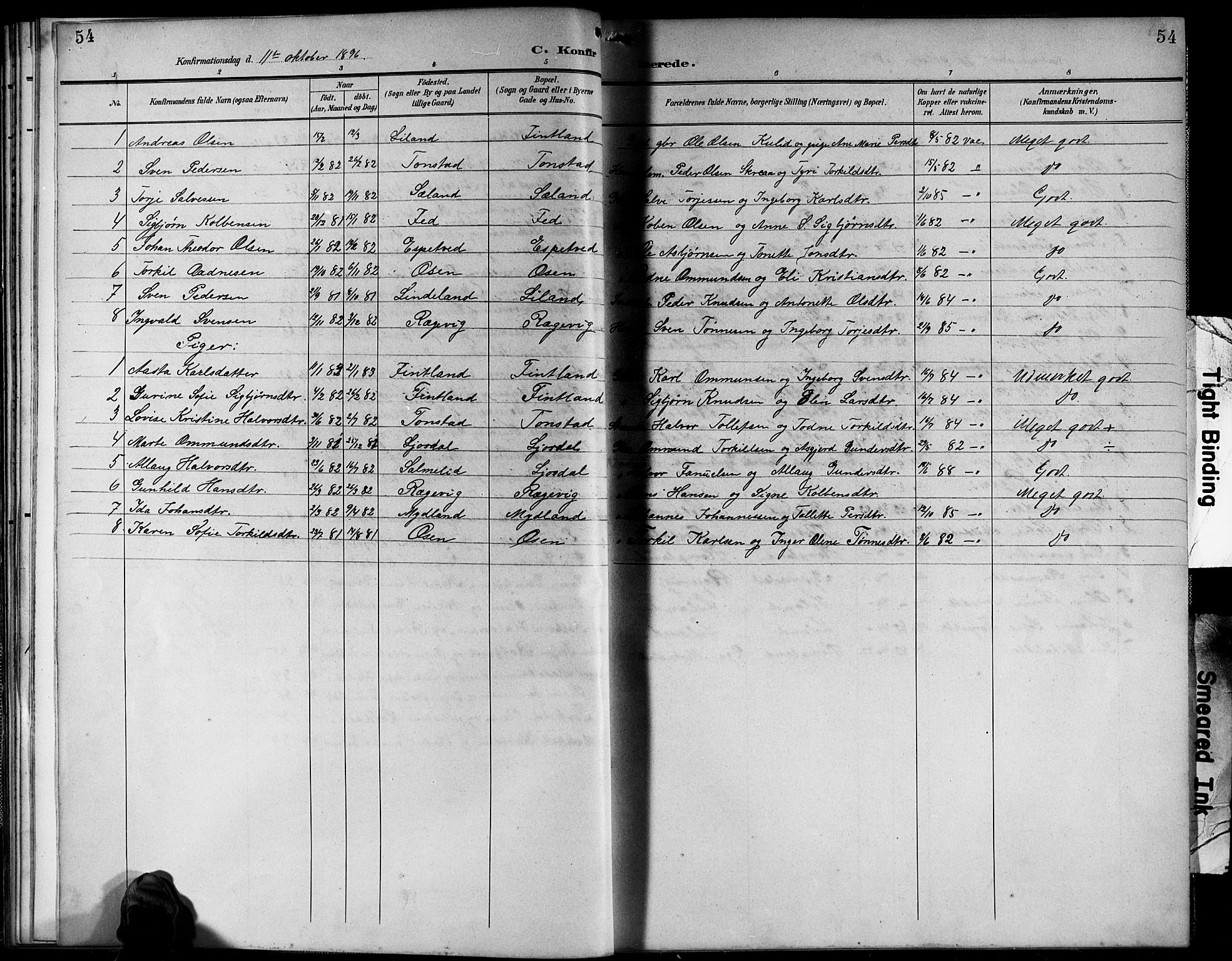 Sirdal sokneprestkontor, AV/SAK-1111-0036/F/Fb/Fbb/L0004: Klokkerbok nr. B 4, 1895-1916, s. 54