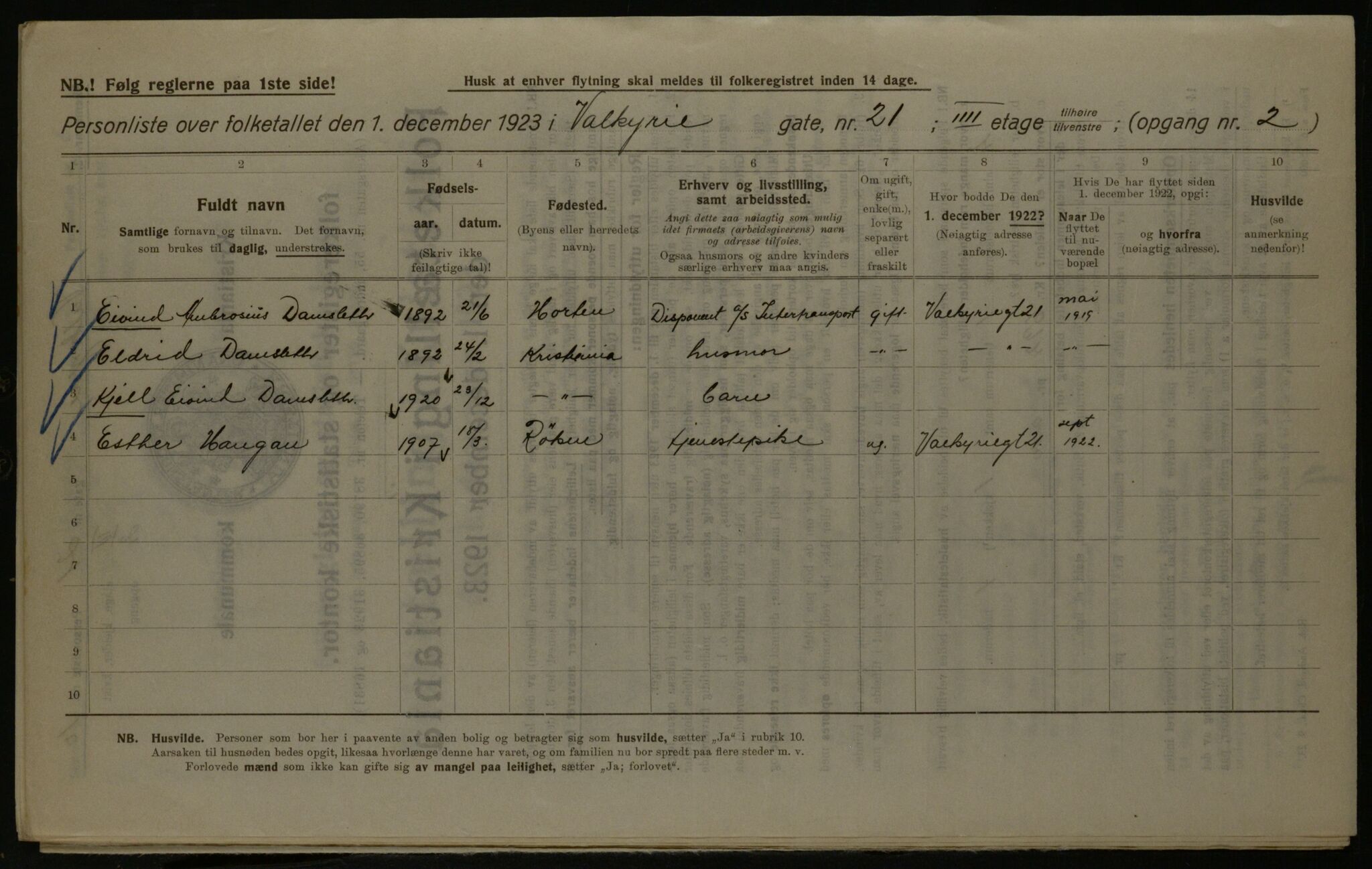 OBA, Kommunal folketelling 1.12.1923 for Kristiania, 1923, s. 134644