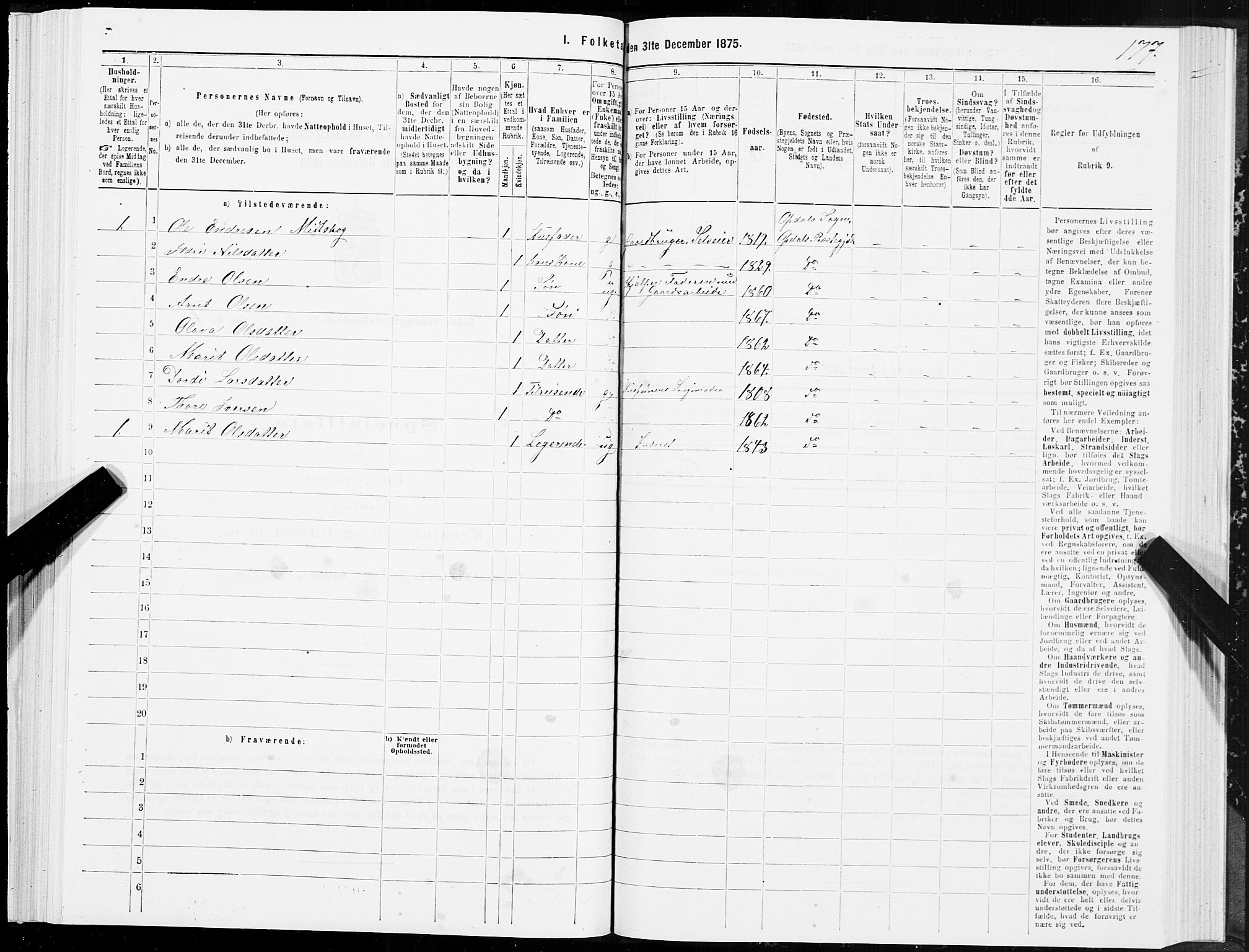 SAT, Folketelling 1875 for 1634P Oppdal prestegjeld, 1875, s. 7177