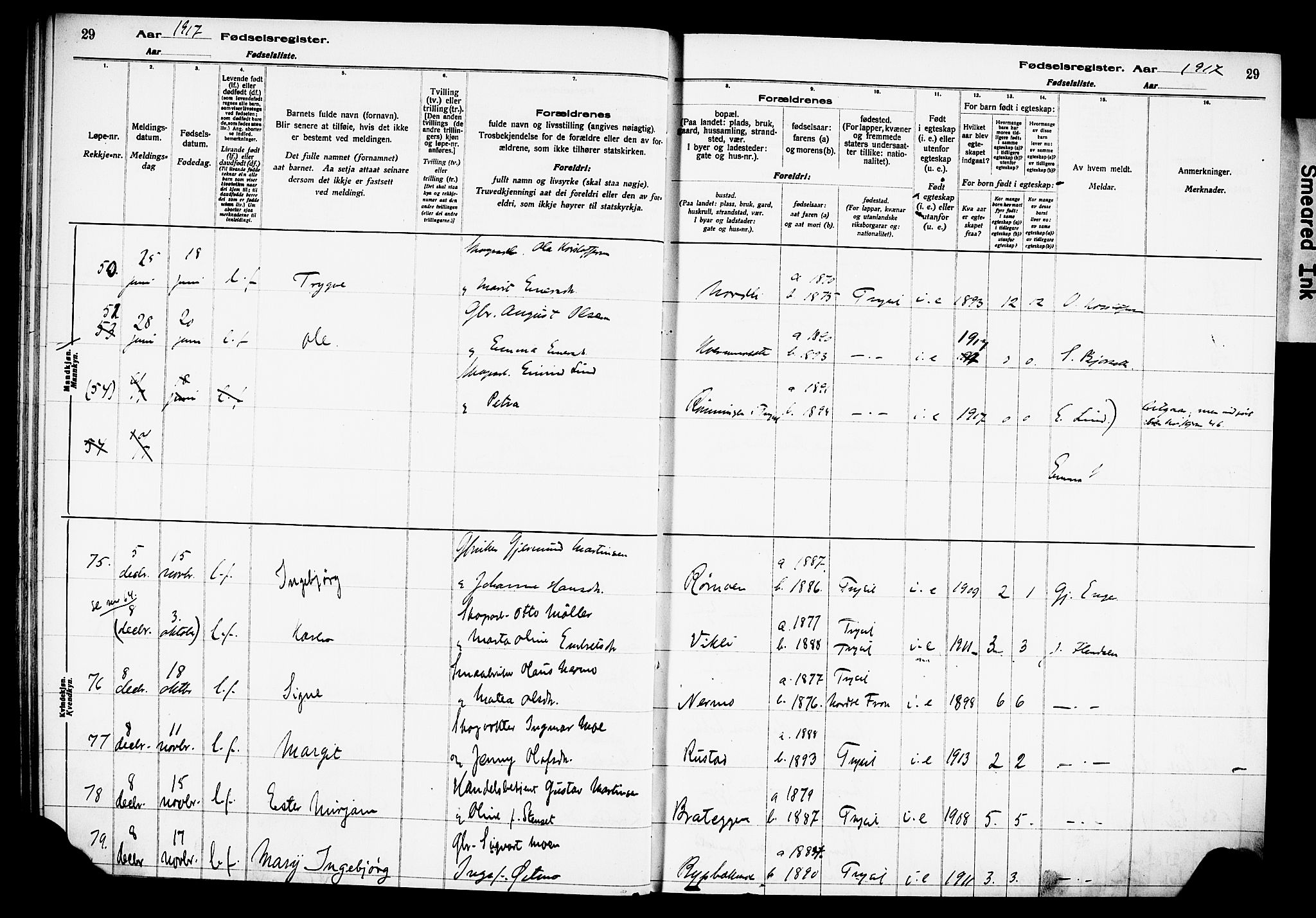 Trysil prestekontor, AV/SAH-PREST-046/I/Id/Ida/L0001: Fødselsregister nr. I 1, 1916-1927, s. 29