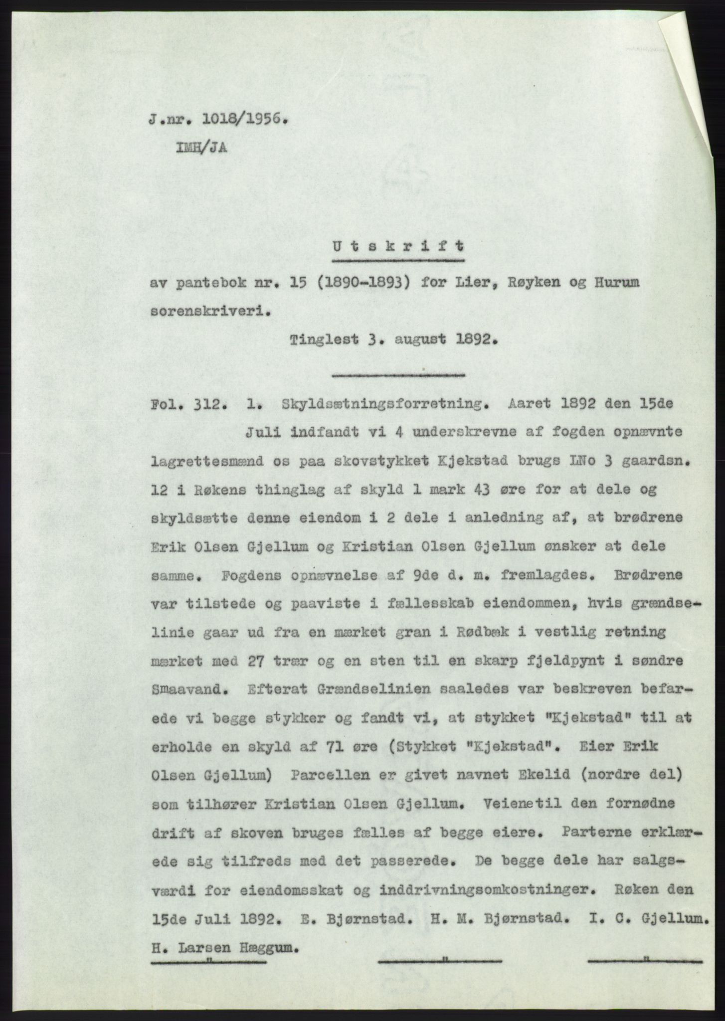 Statsarkivet i Kongsberg, AV/SAKO-A-0001/E/Ee/L0007: Avskrifter, SAO jnr. 802/1956 - 1199/1956, 1956, s. 255