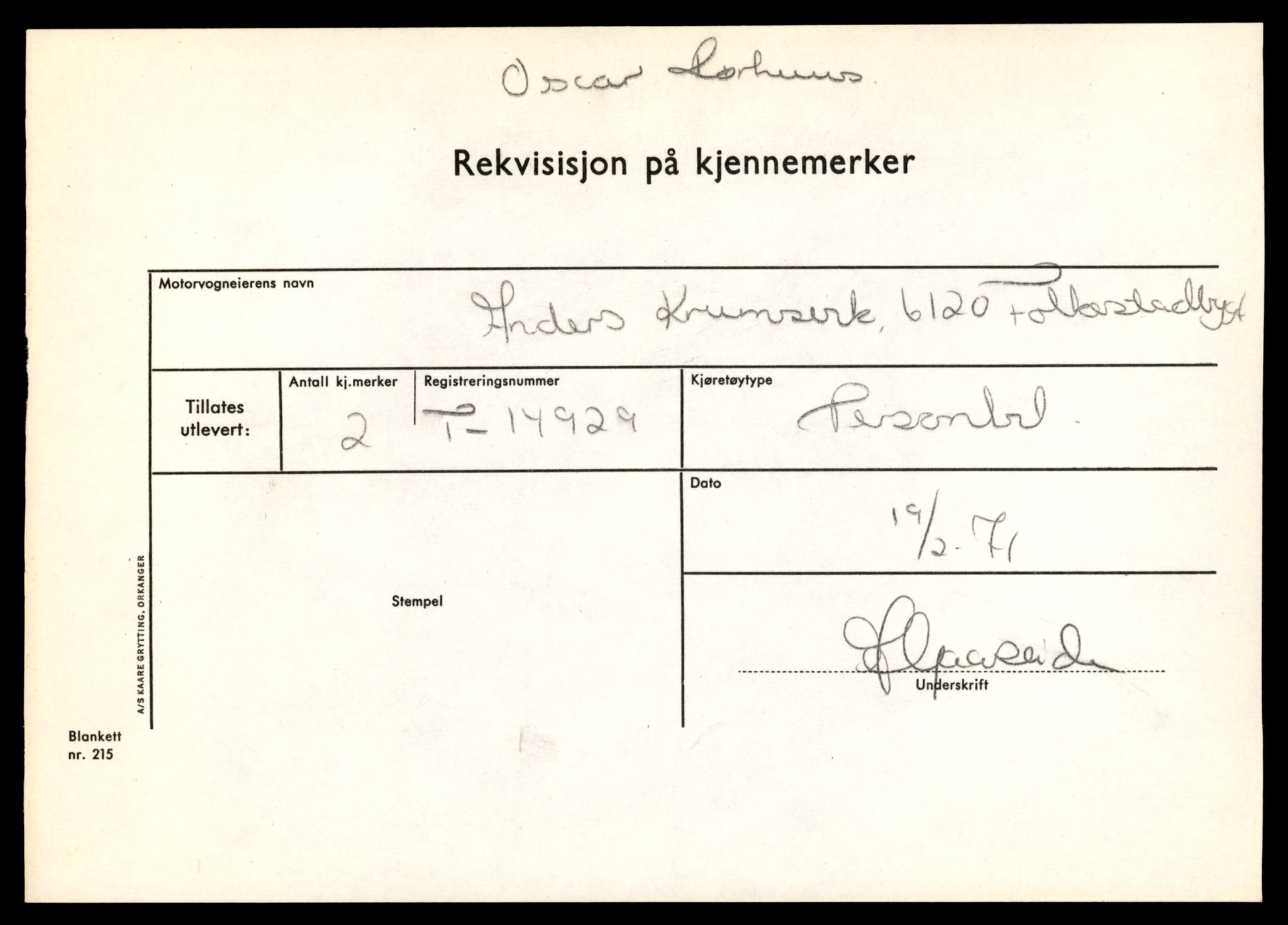 Møre og Romsdal vegkontor - Ålesund trafikkstasjon, AV/SAT-A-4099/F/Fe/L0049: Registreringskort for kjøretøy T 14864 - T 18613, 1927-1998, s. 1499