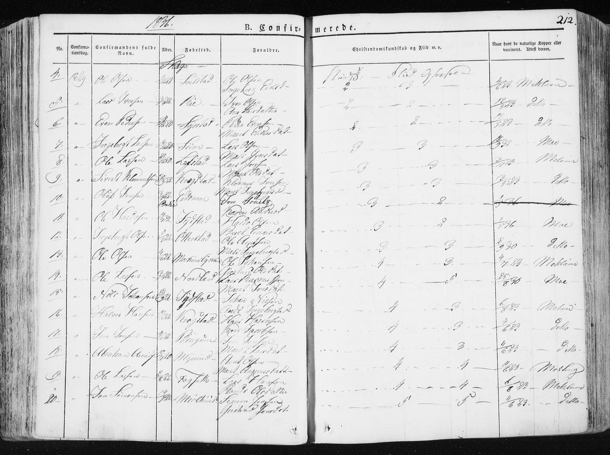 Ministerialprotokoller, klokkerbøker og fødselsregistre - Sør-Trøndelag, SAT/A-1456/665/L0771: Ministerialbok nr. 665A06, 1830-1856, s. 212