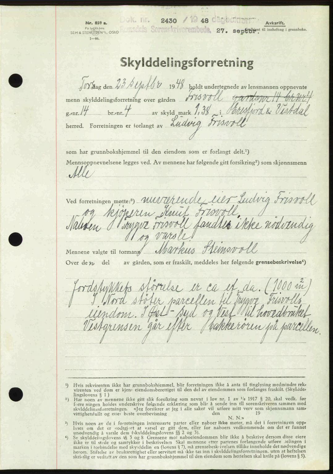 Romsdal sorenskriveri, SAT/A-4149/1/2/2C: Pantebok nr. A27, 1948-1948, Dagboknr: 2430/1948