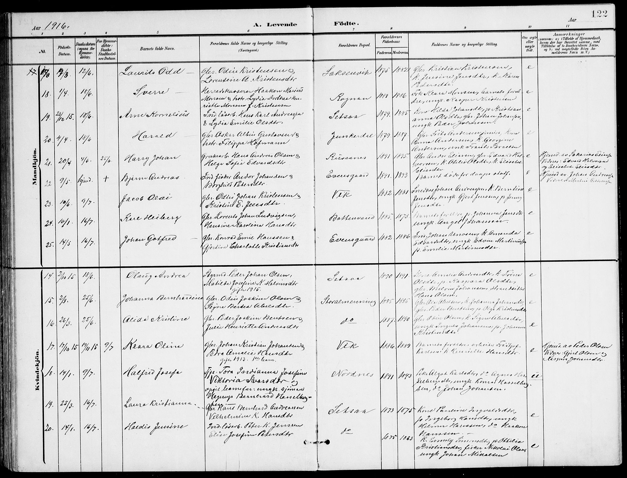 Ministerialprotokoller, klokkerbøker og fødselsregistre - Nordland, SAT/A-1459/847/L0672: Ministerialbok nr. 847A12, 1902-1919, s. 122