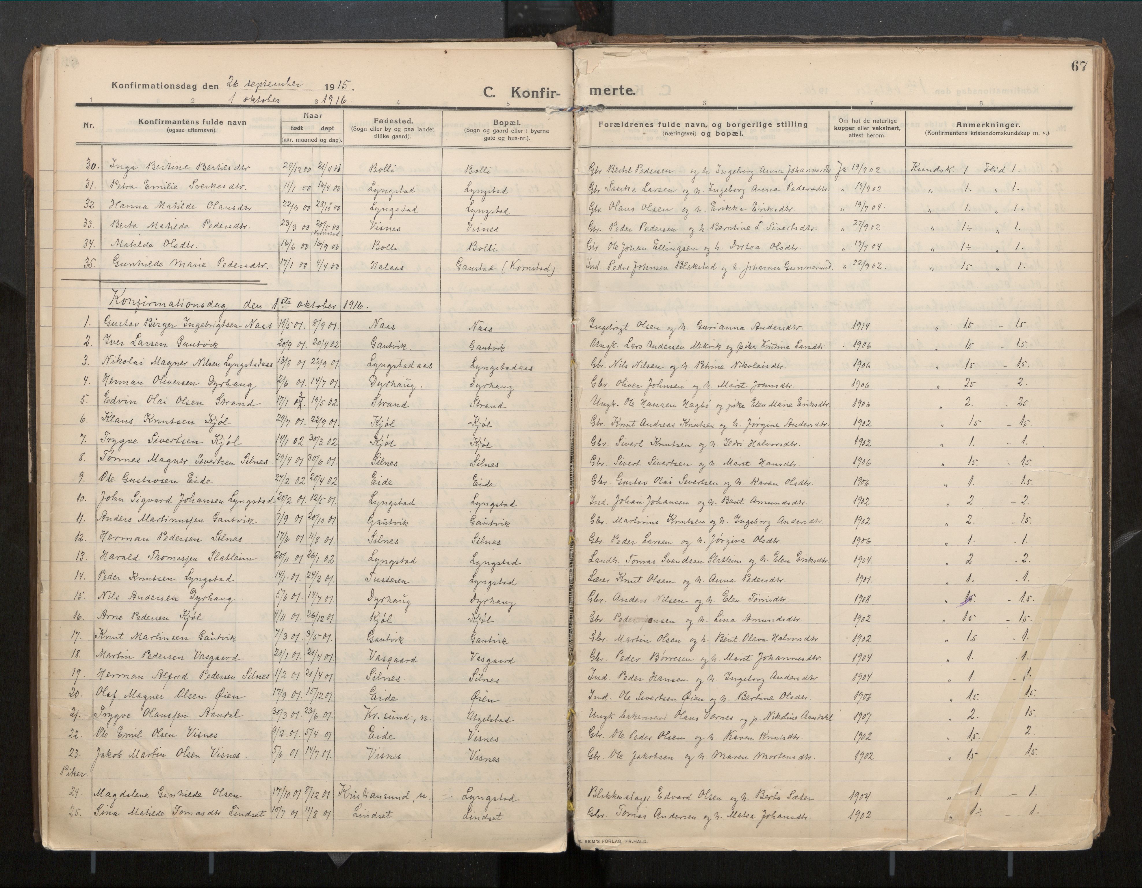 Ministerialprotokoller, klokkerbøker og fødselsregistre - Møre og Romsdal, AV/SAT-A-1454/571/L0836b: Ministerialbok nr. 571A03, 1911-1926, s. 67