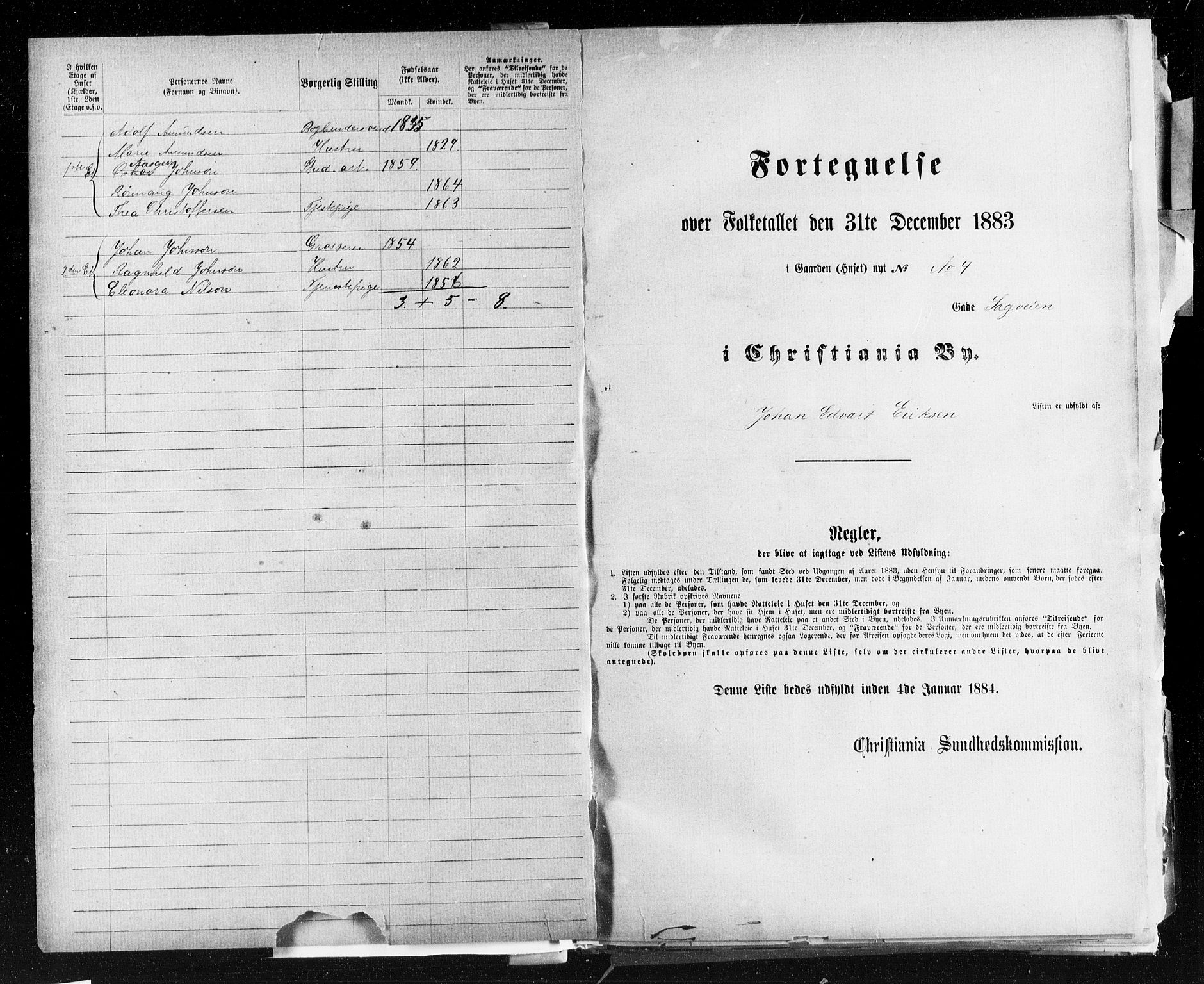 OBA, Kommunal folketelling 31.12.1883 for Kristiania kjøpstad, 1883, s. 3700