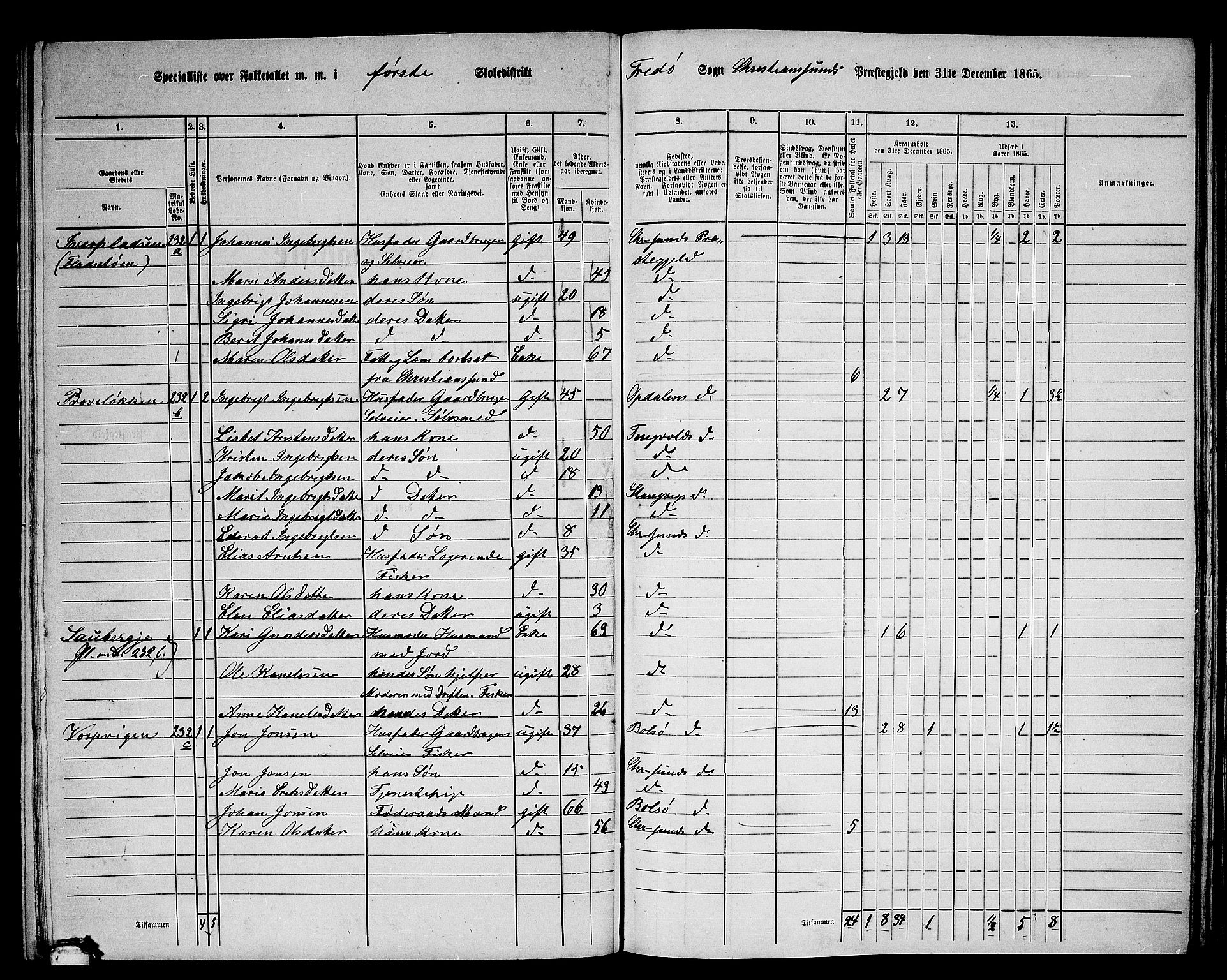 RA, Folketelling 1865 for 1556L Kristiansund prestegjeld, Frei sokn og Grip sokn, 1865, s. 18