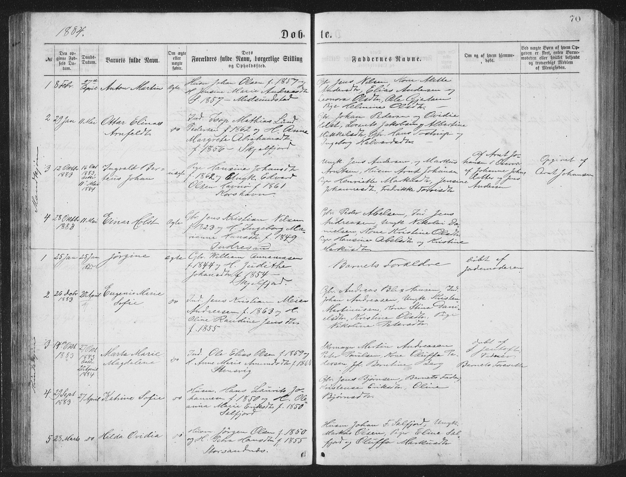 Ministerialprotokoller, klokkerbøker og fødselsregistre - Nordland, AV/SAT-A-1459/885/L1213: Klokkerbok nr. 885C02, 1874-1892, s. 70