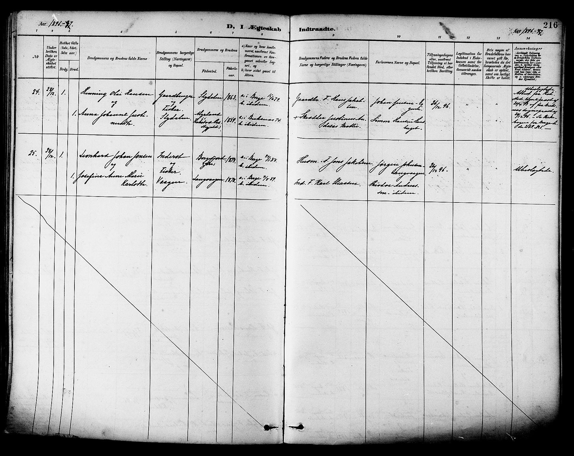 Ministerialprotokoller, klokkerbøker og fødselsregistre - Nordland, SAT/A-1459/880/L1133: Ministerialbok nr. 880A07, 1888-1898, s. 216