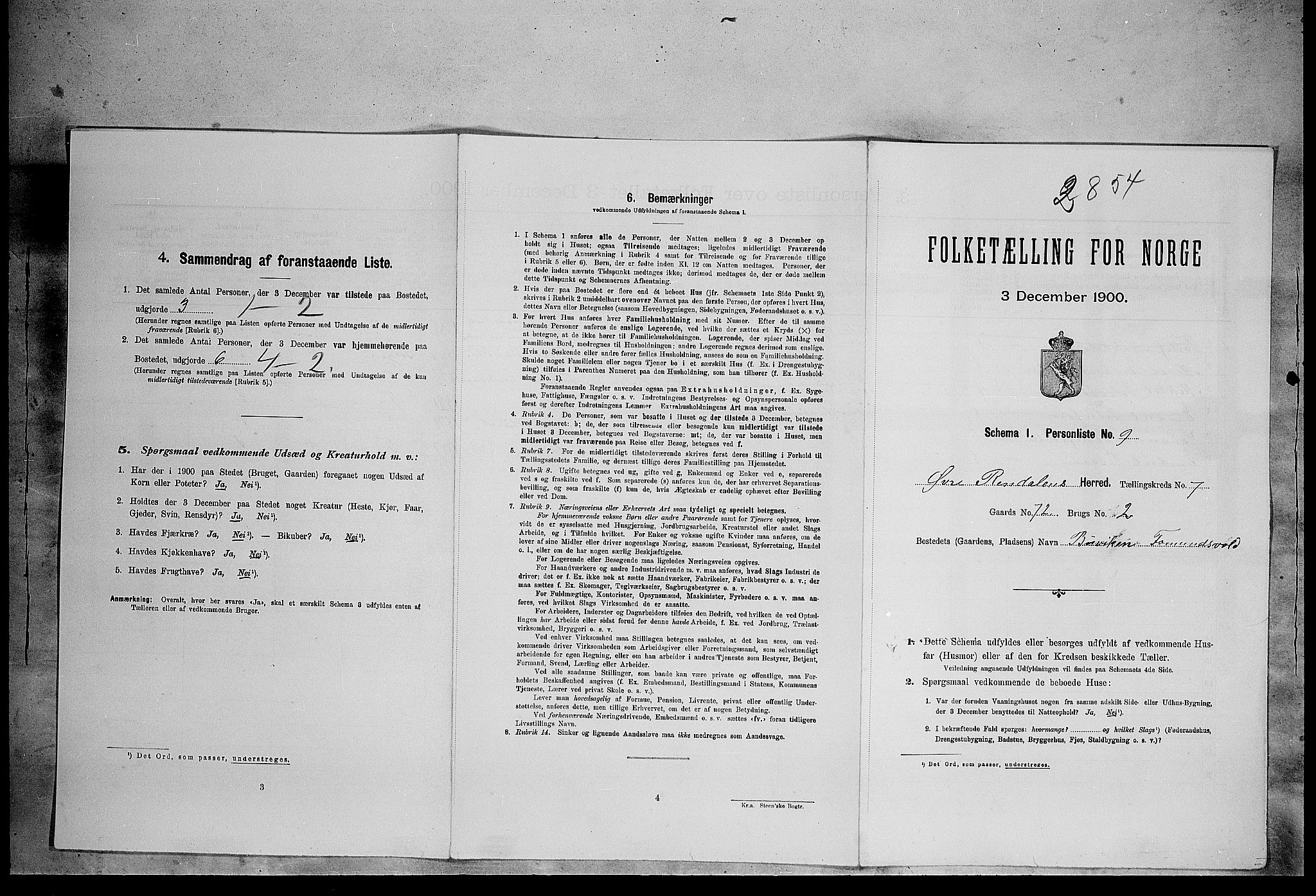 SAH, Folketelling 1900 for 0433 Øvre Rendal herred, 1900, s. 587