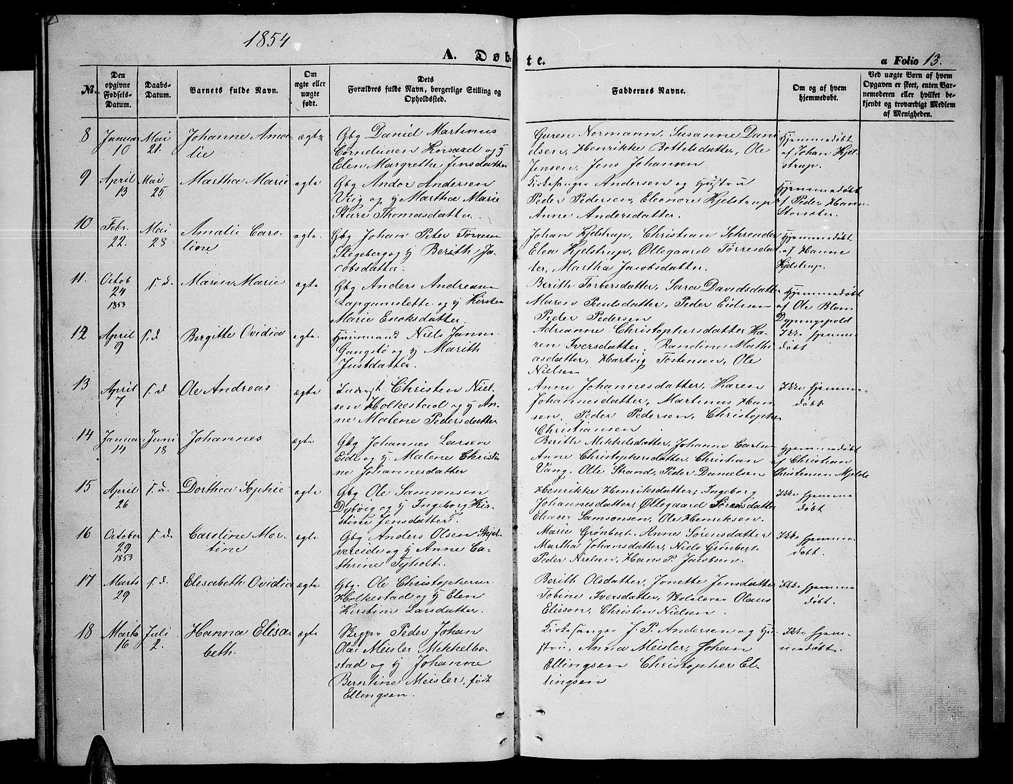 Ministerialprotokoller, klokkerbøker og fødselsregistre - Nordland, AV/SAT-A-1459/855/L0814: Klokkerbok nr. 855C03, 1851-1864, s. 13