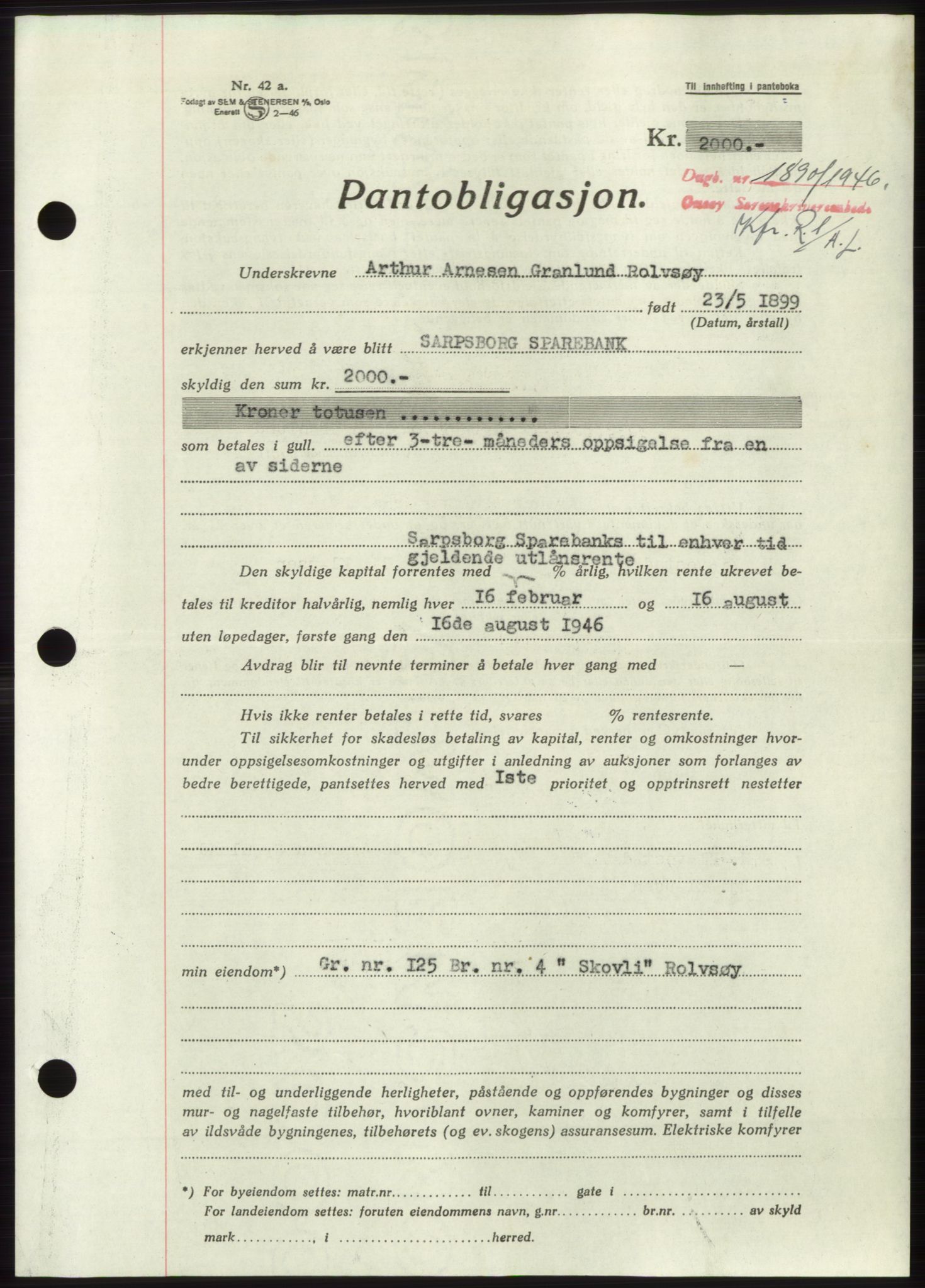 Onsøy sorenskriveri, SAO/A-10474/G/Ga/Gac/L0005: Pantebok nr. B 9-5, 1946-1947, Dagboknr: 1890/1946