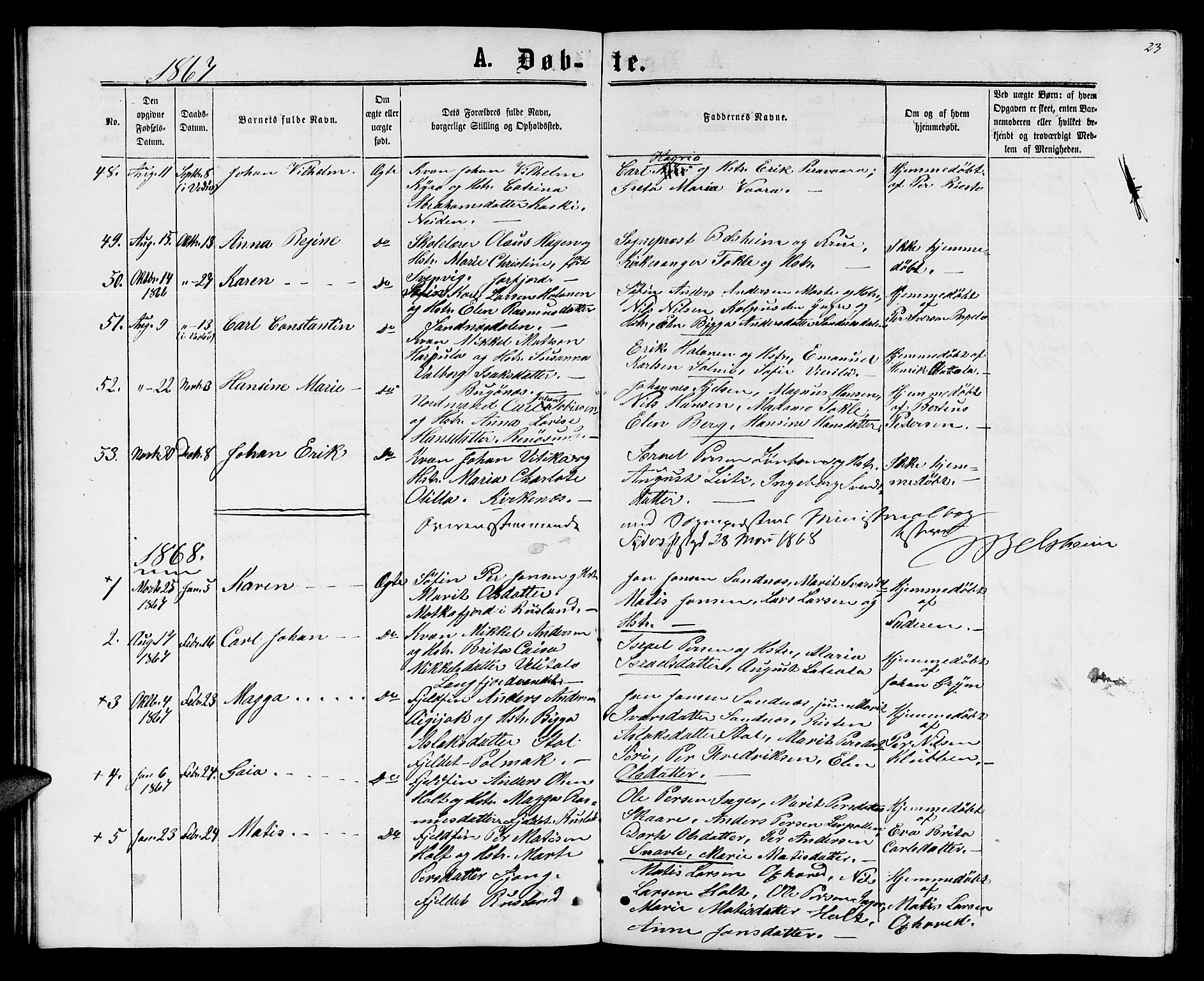 Sør-Varanger sokneprestkontor, AV/SATØ-S-1331/H/Hb/L0001klokker: Klokkerbok nr. 1, 1863-1872, s. 23