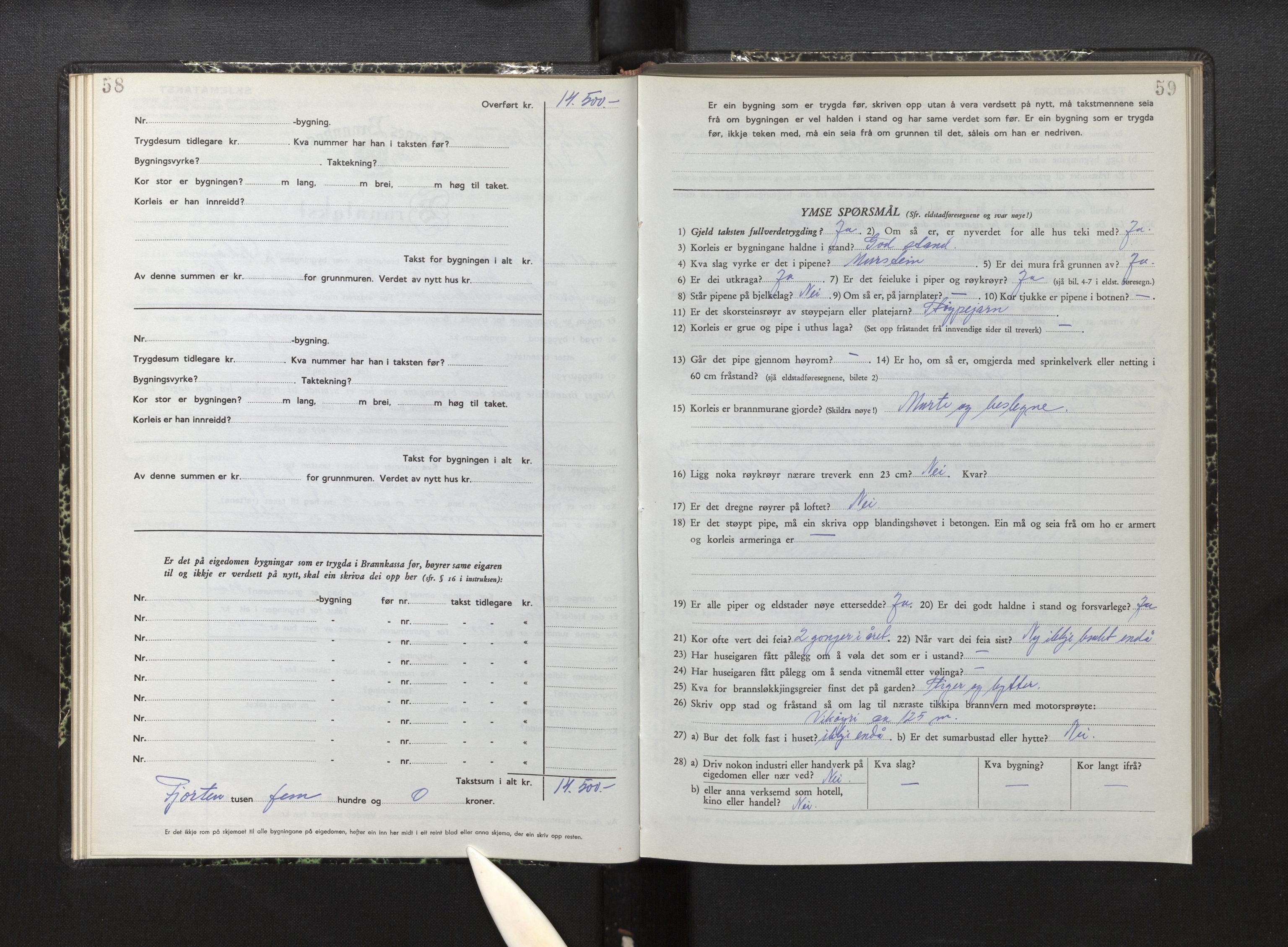 Lensmannen i Vik, AV/SAB-A-30301/0012/L0007: Branntakstprotokoll, skjematakst, 1950-1955, s. 58-59